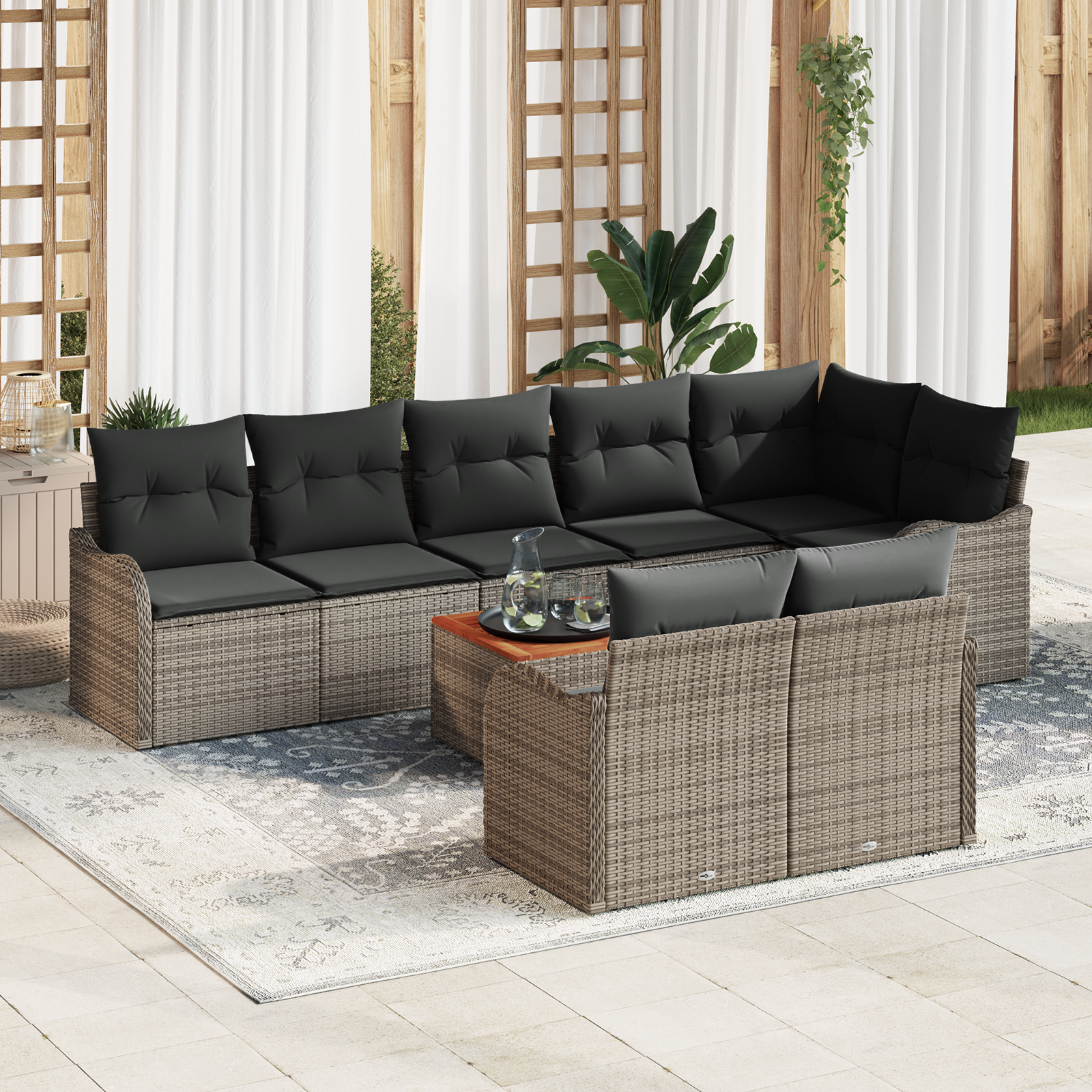 9 dalių sodo sofa rinkinys su pagalvėmis pilkas poli ratanas akacija