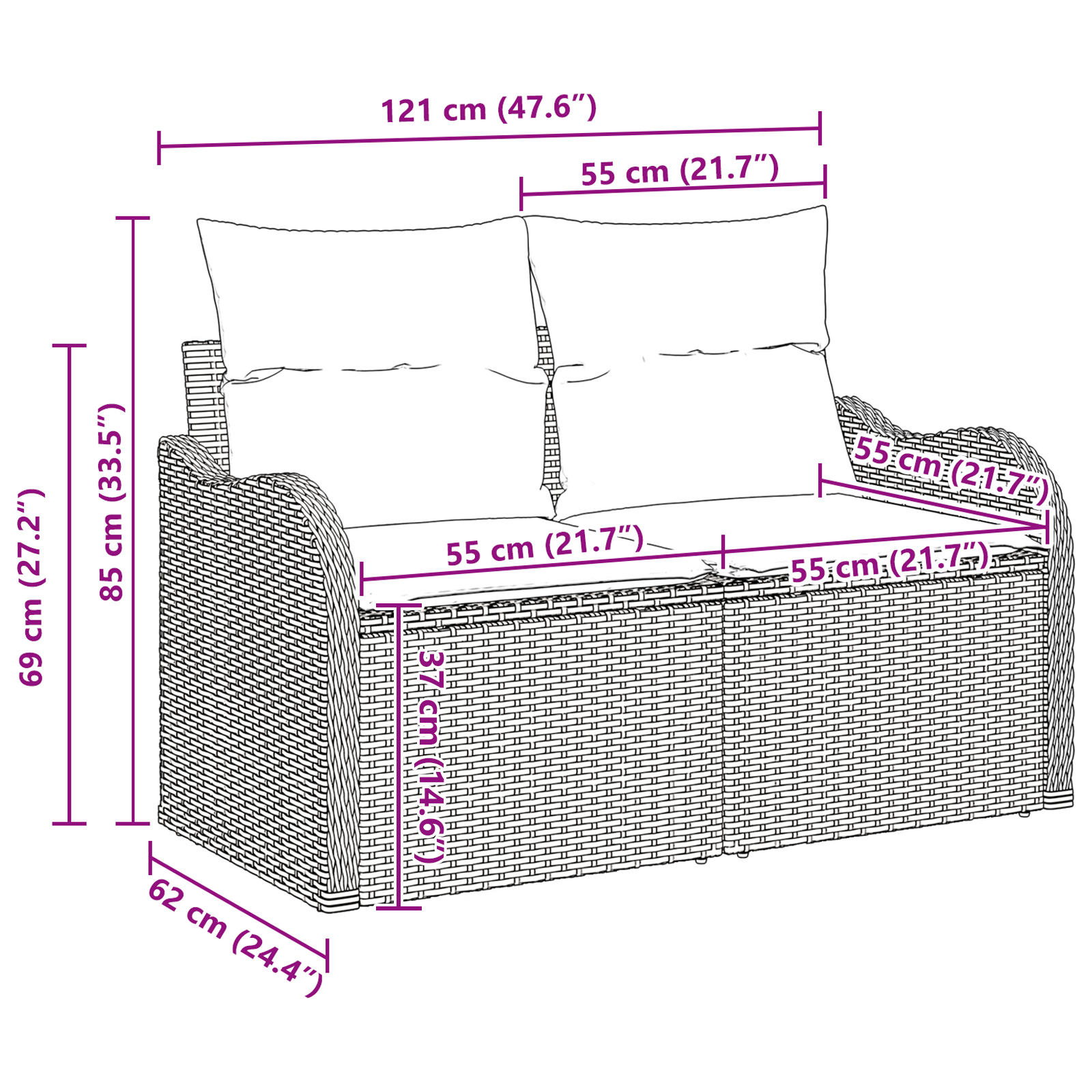 9 dalių sodo sofa rinkinys su pagalvėmis pilkas poli ratanas akacija - Image 10