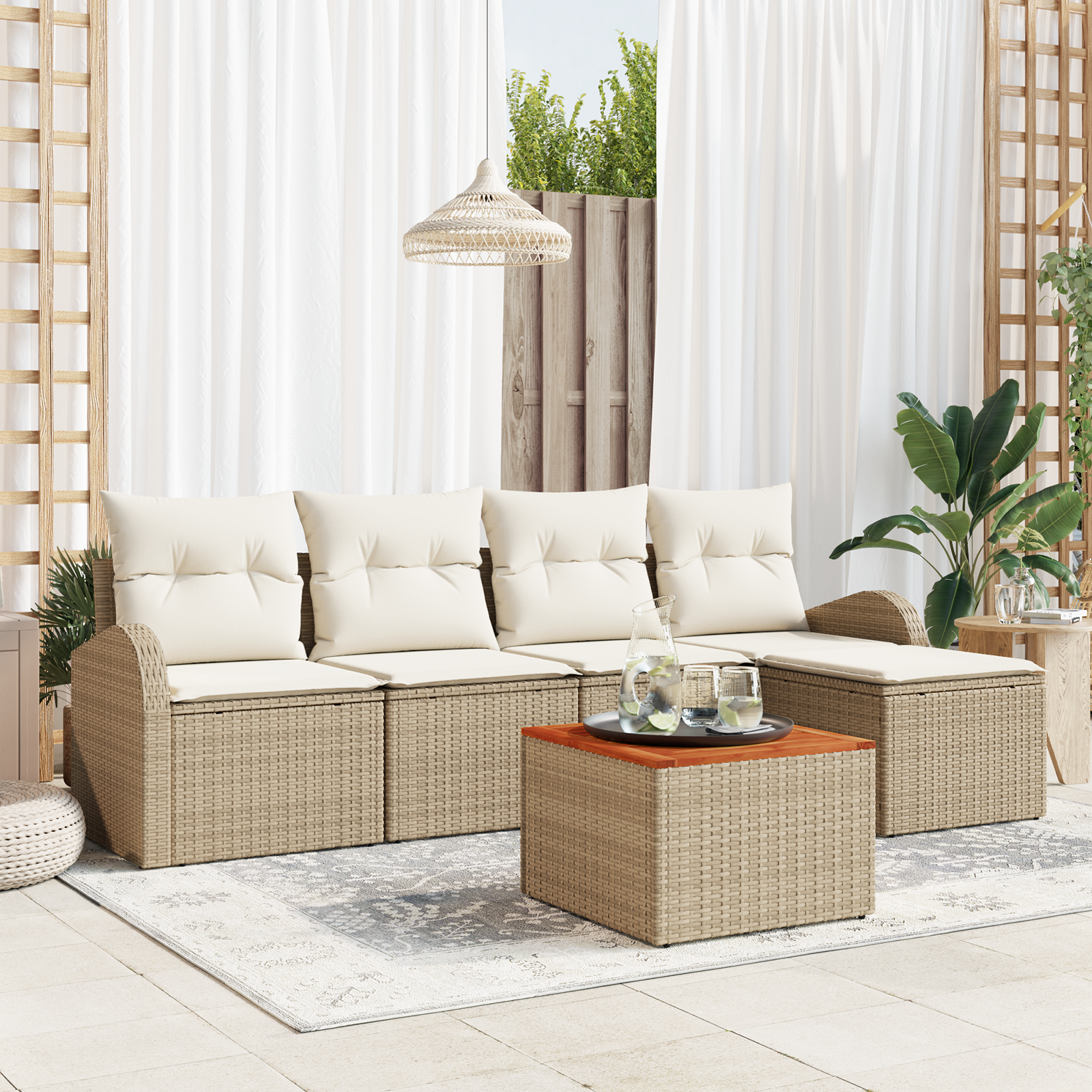 Thumbnail - vidaXL 6-teiliges Garten Sofa Set mit Kissen Beige Poly Rattan Akazie