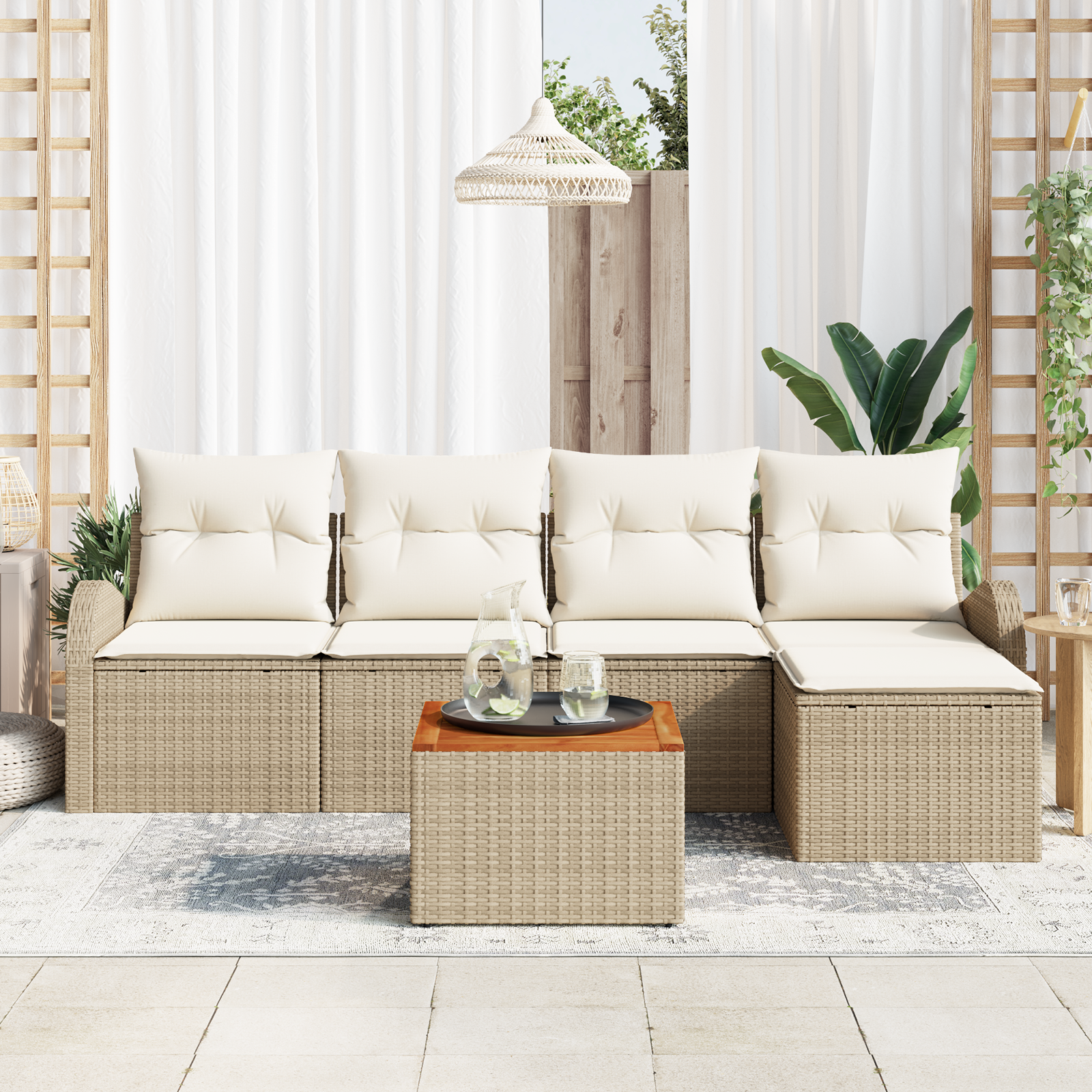 Thumbnail - vidaXL 6-teiliges Garten Sofa Set mit Kissen Beige Poly Rattan Akazie
