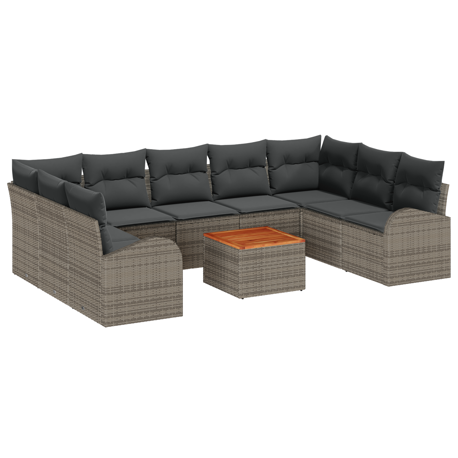 Thumbnail - vidaXL 10-teiliges Garten-Sofa-Set in Grau mit Kissen aus Poly-Rattan und Akazie