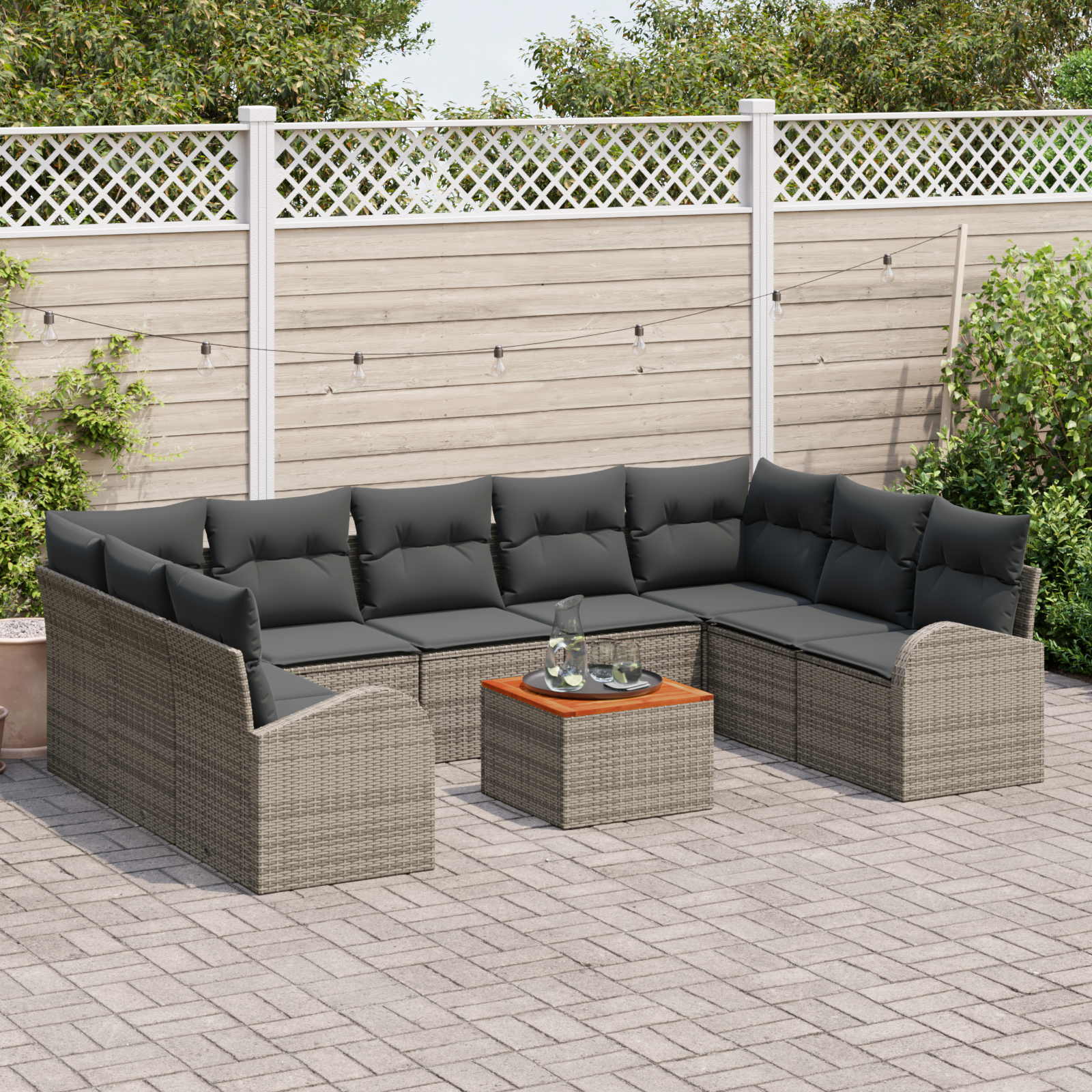 Thumbnail - vidaXL 10-teiliges Garten-Sofa-Set in Grau mit Kissen aus Poly-Rattan und Akazie