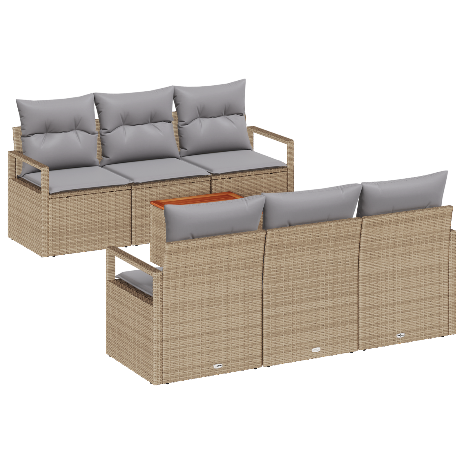 Thumbnail - vidaXL 7-teilige Garten-Sofagarnitur mit Kissen, beige, Poly-Rattan, Akazie
