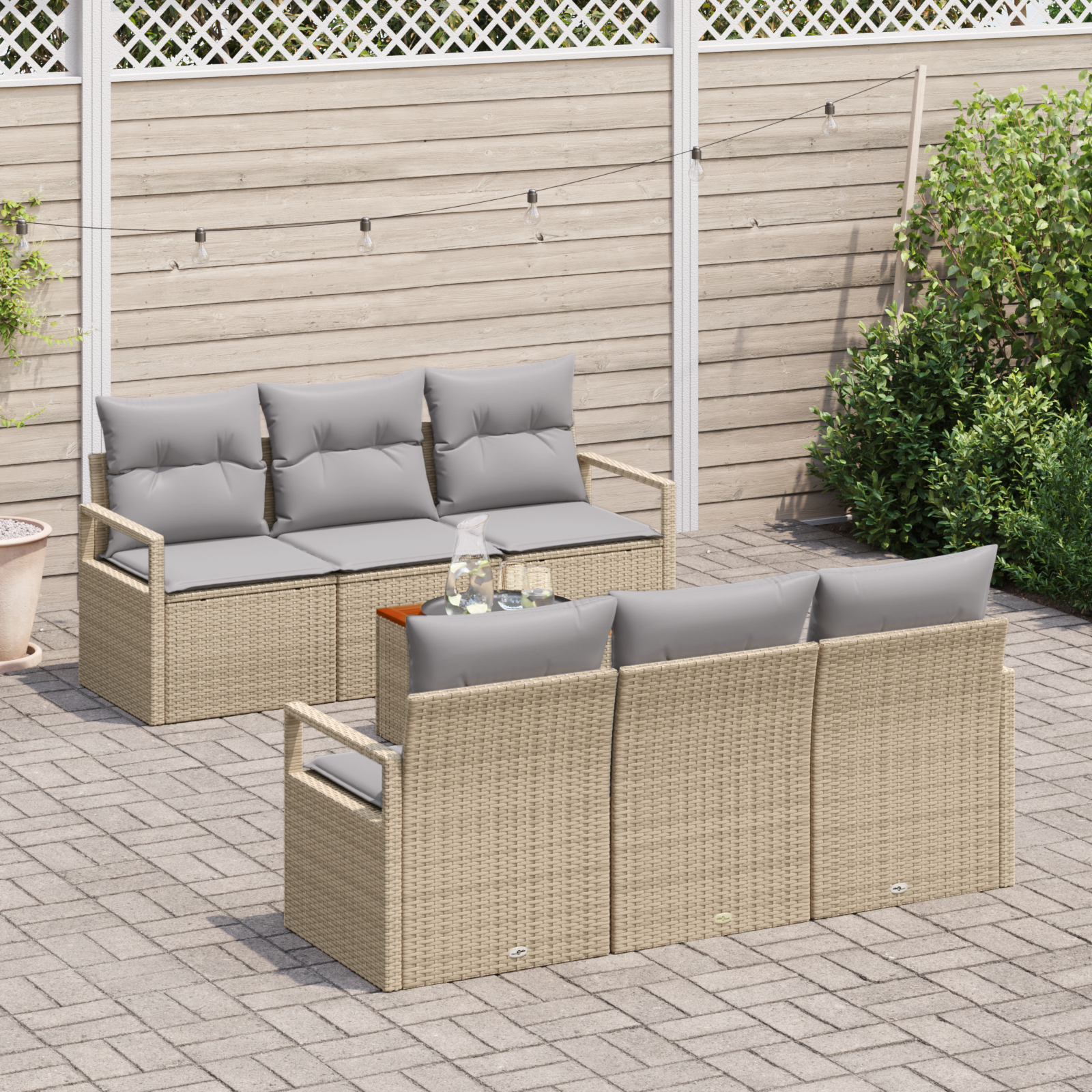 Thumbnail - vidaXL 7-teilige Garten-Sofagarnitur mit Kissen, beige, Poly-Rattan, Akazie
