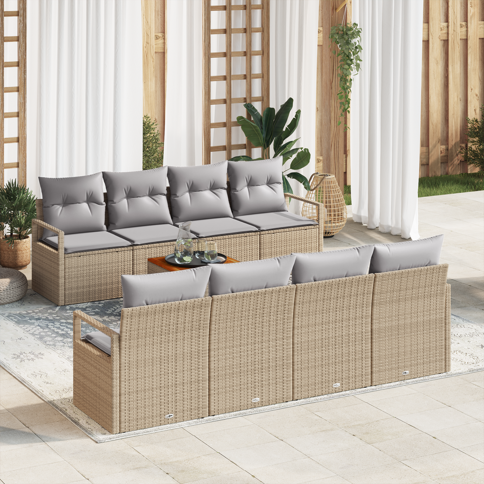 Conjunto de Sofá de Jardim de 9 Peças com Almofadas Bege de Rattan de Polietileno Conjunto de Sofá de Jardim de 9 Peças com Almofadas Bege de Rattan de Polietileno