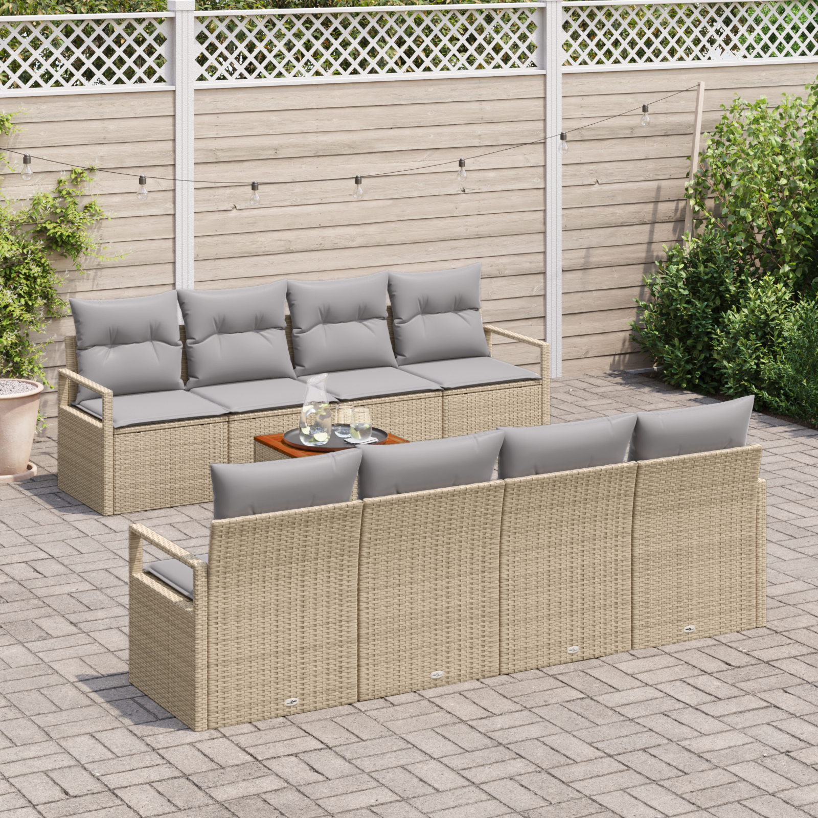 Conjunto de Sofá de Jardim de 9 Peças com Almofadas Bege de Rattan de Polietileno