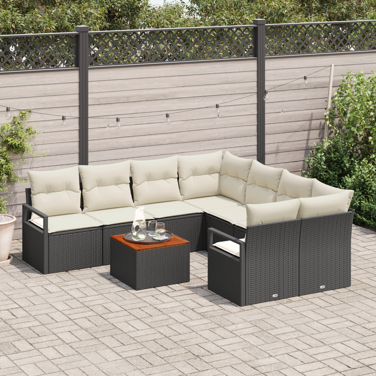 Thumbnail - vidaXL 9-teiliges Garten-Sofaset mit Kissen in Schwarz aus Poly-Rattan und Akazie