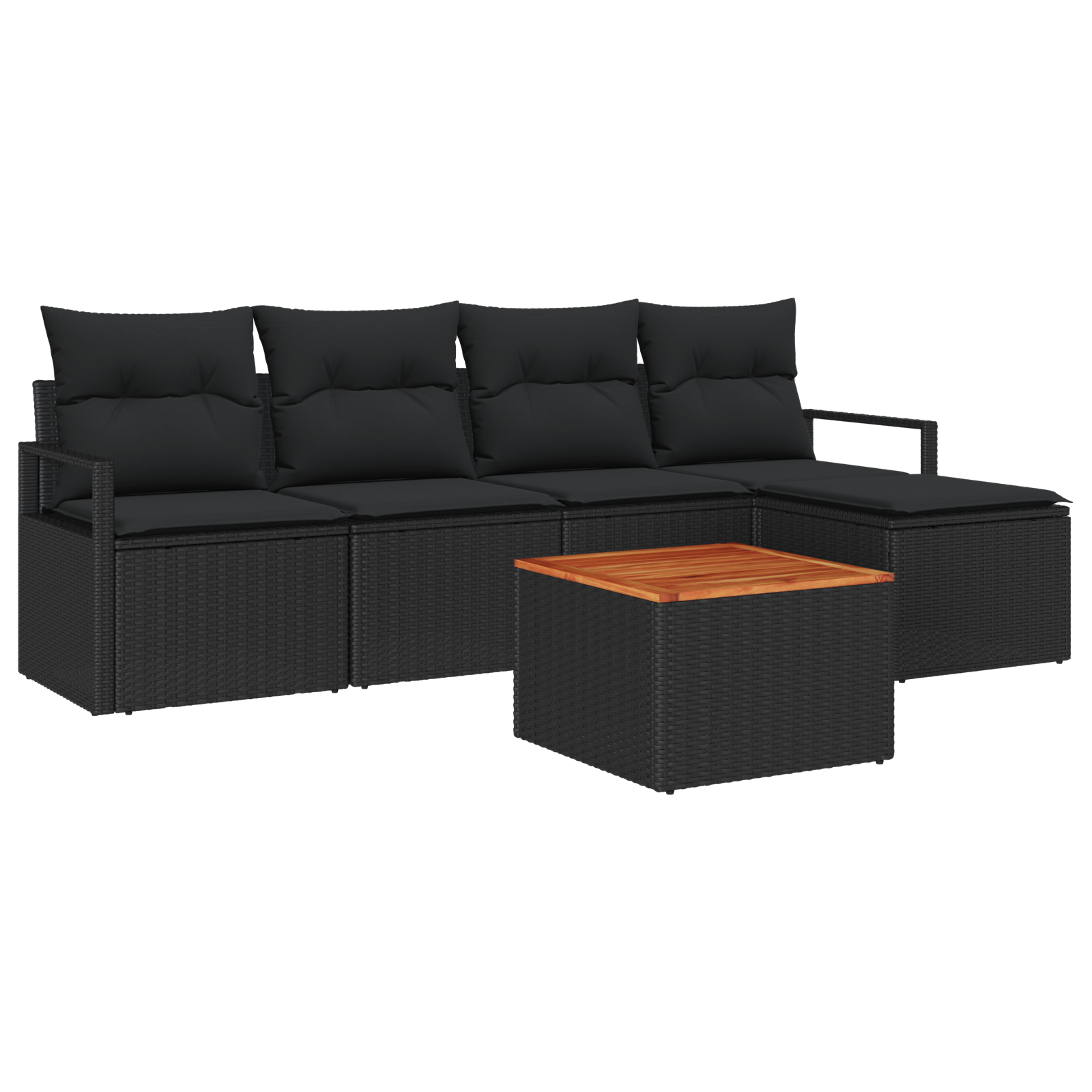 Thumbnail - vidaXL 6-teiliges Garten-Sofa-Set mit Kissen, Schwarz, Poly-Rattan, Akazie.