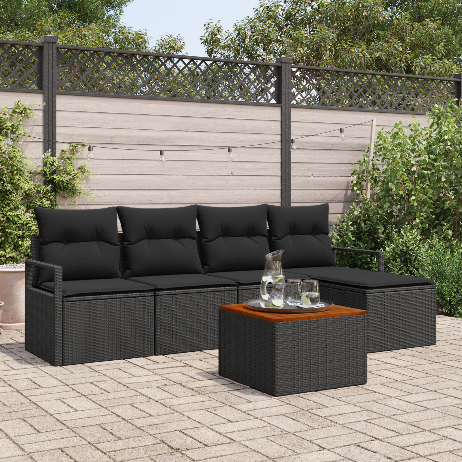 Thumbnail - vidaXL 6-teiliges Garten-Sofa-Set mit Kissen, Schwarz, Poly-Rattan, Akazie.