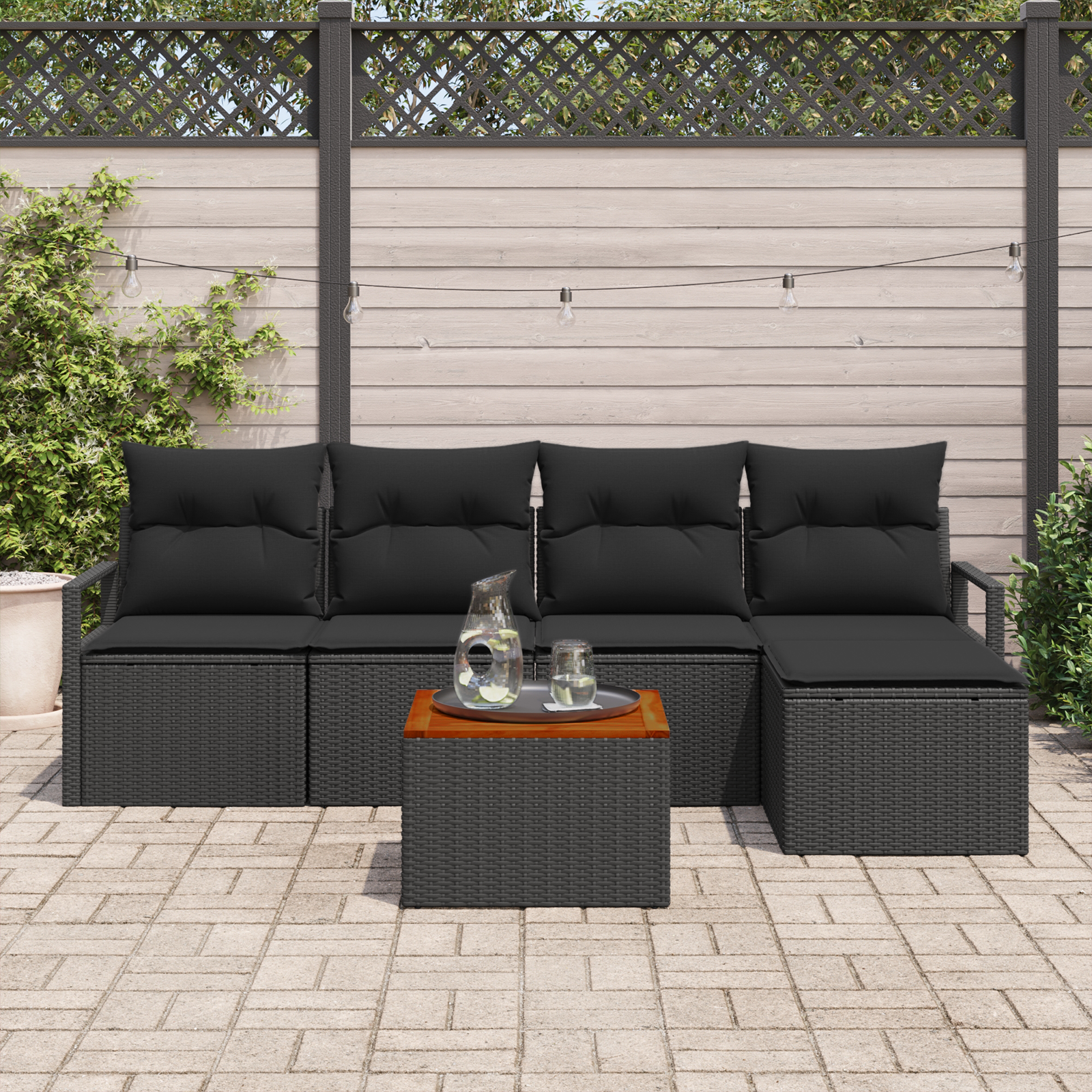 Thumbnail - vidaXL 6-teiliges Garten-Sofa-Set mit Kissen, Schwarz, Poly-Rattan, Akazie.