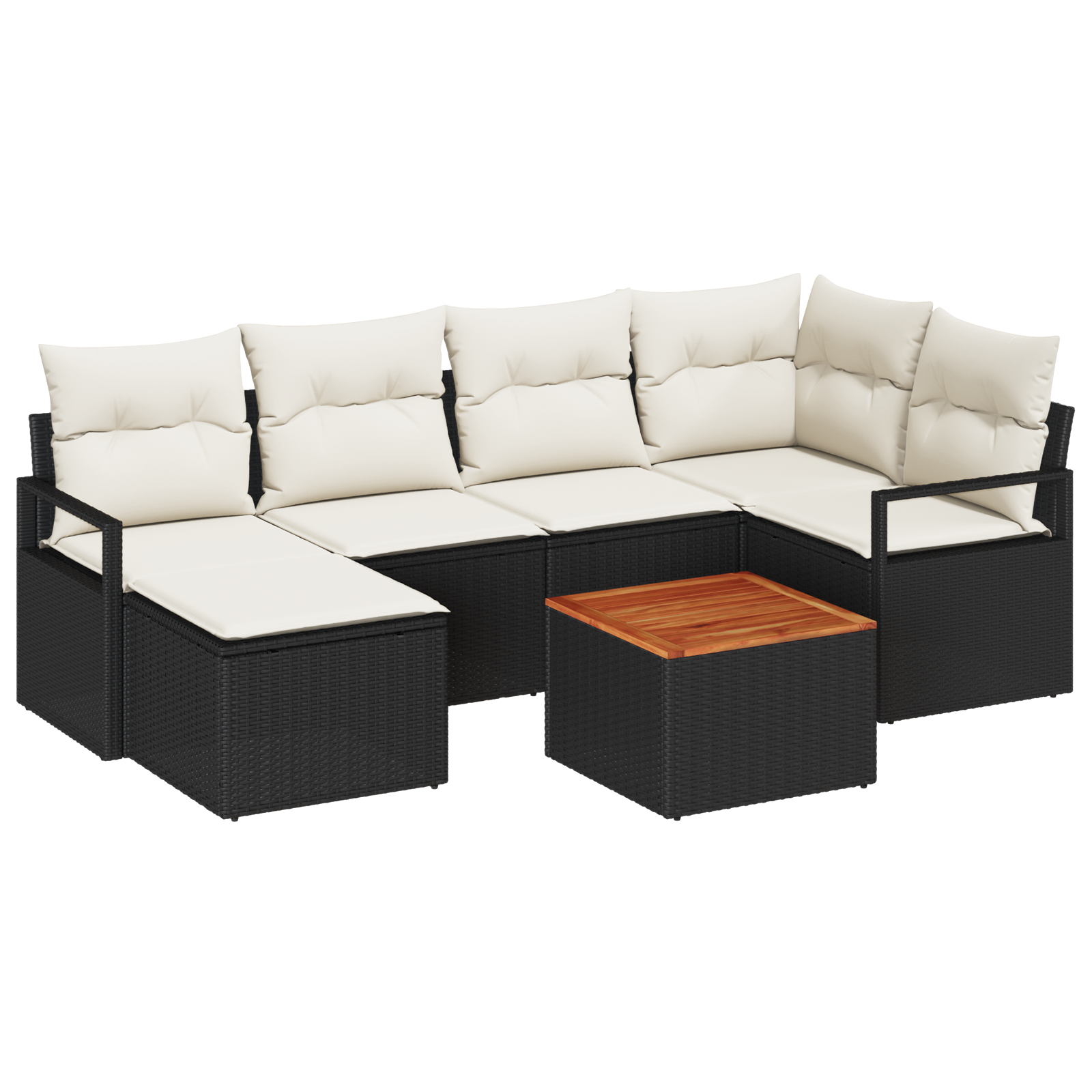 Thumbnail - vidaXL 7-teiliges Garten-Sofa-Set mit Kissen in Schwarz – Poly Rattan und Akazie.