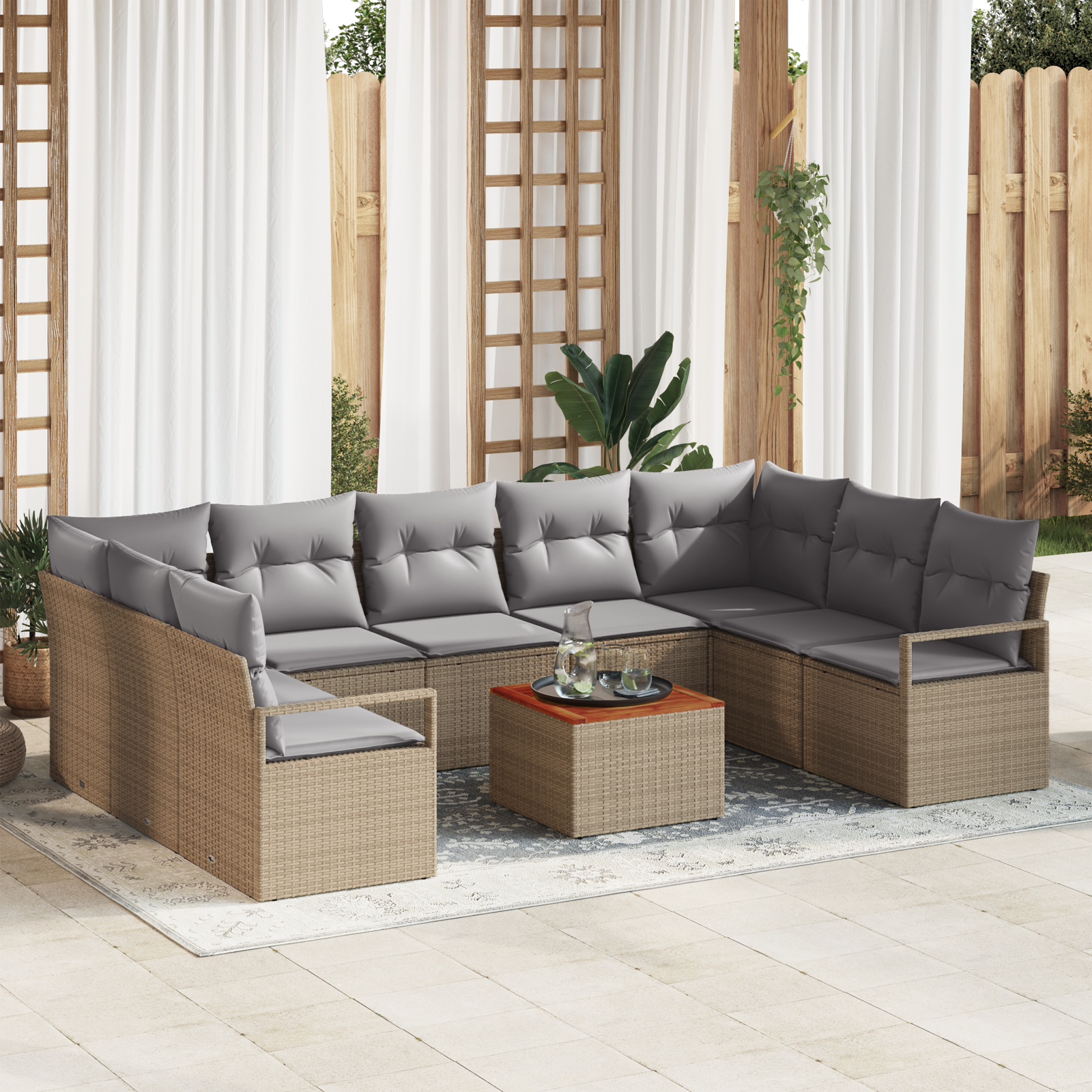 10 dalys Sodo Sofa Rinkinys su Pagalvėlėmis Bežinės Poli Ratanas Akacija