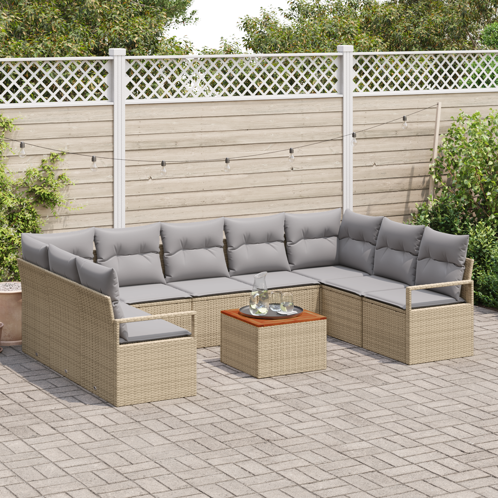 10 dalys Sodo Sofa Rinkinys su Pagalvėlėmis Bežinės Poli Ratanas Akacija - Image 3