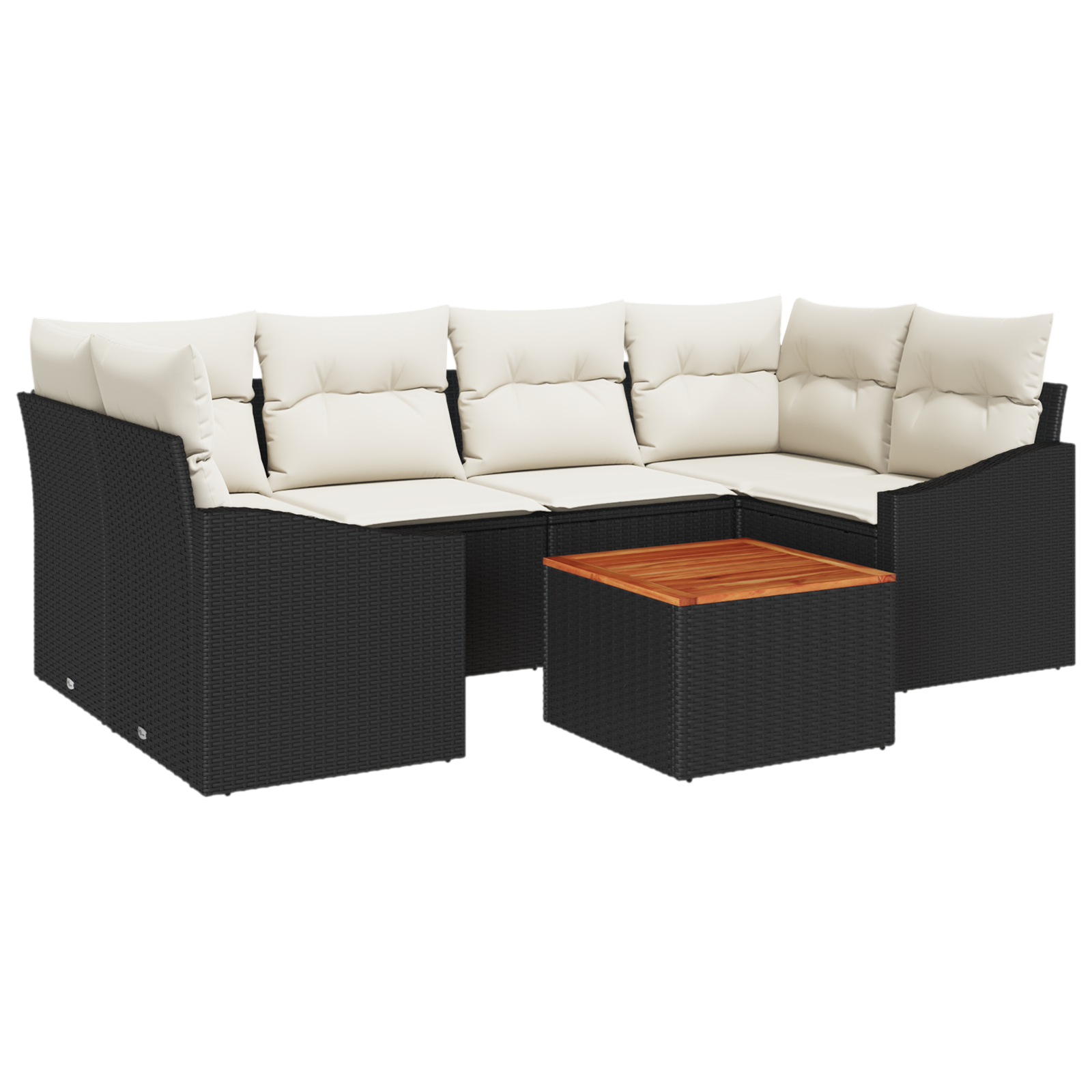 Thumbnail - vidaXL 7-teiliges Garten-Sofa-Set mit Kissen in Schwarz aus Poly-Rattan und Akazie