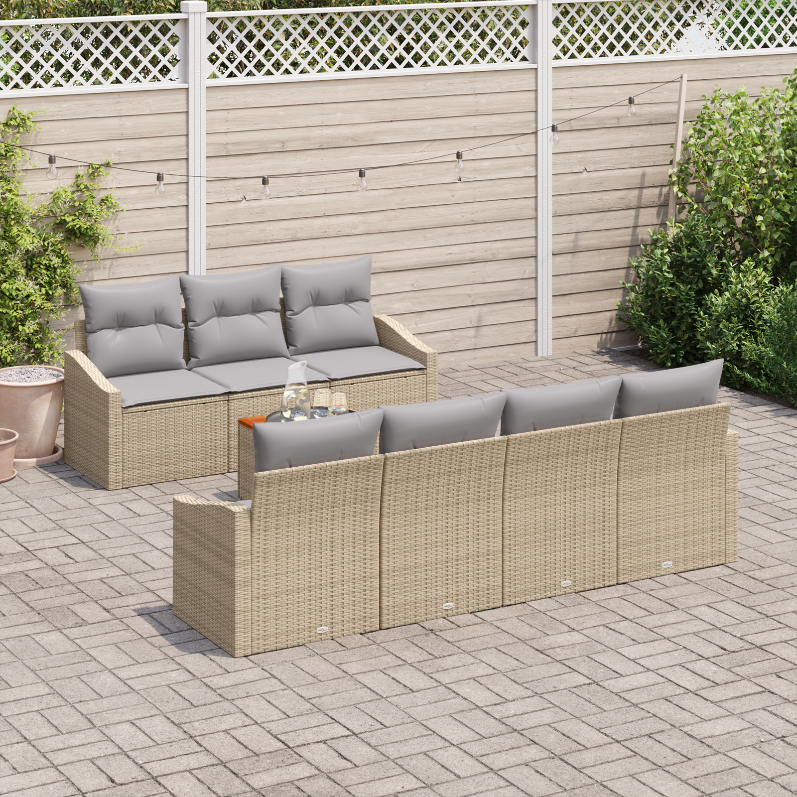 Conjunto de Sofá de Jardim de 8 Peças com Almofadas Bege em Vime Conjunto de Sofá de Jardim de 8 Peças com Almofadas Bege em Vime
