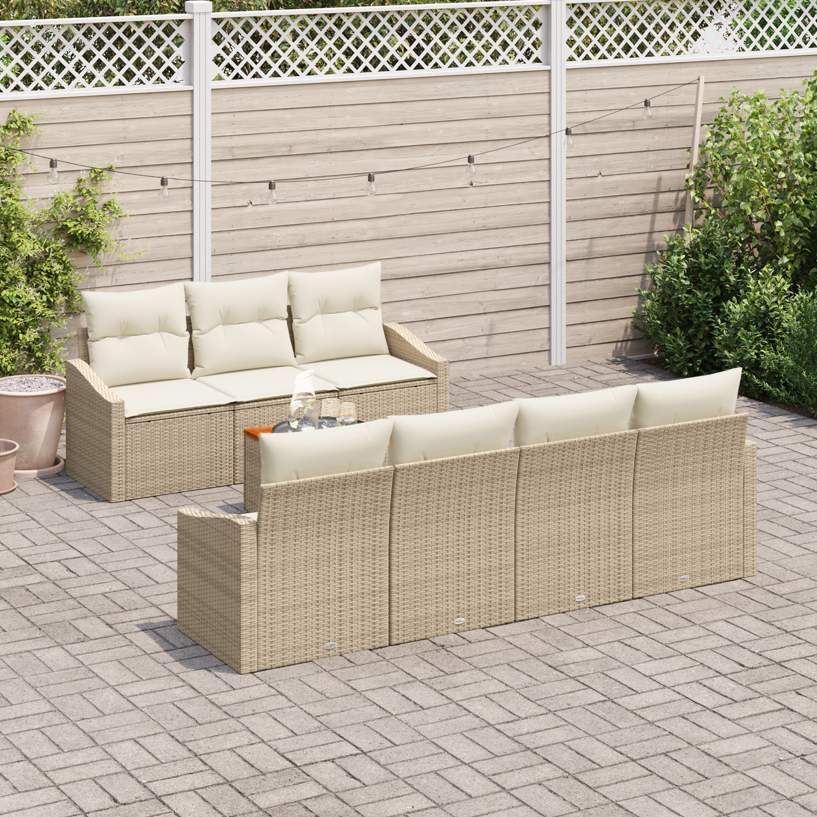8 dalių sodo sofa komplektas su pagalvėmis smėlio poli ratanas akacija