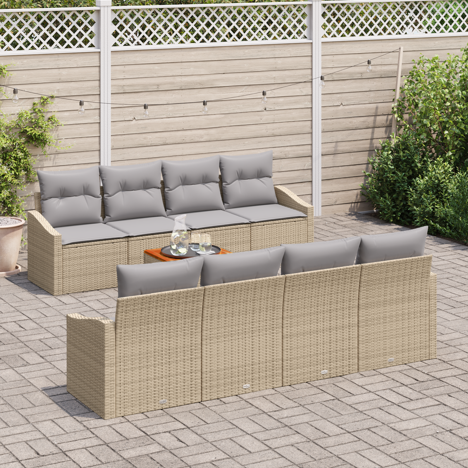 Conjunto de 9 Peças de Sofá de Jardim com Almofadas em Bege Rattan Acácia