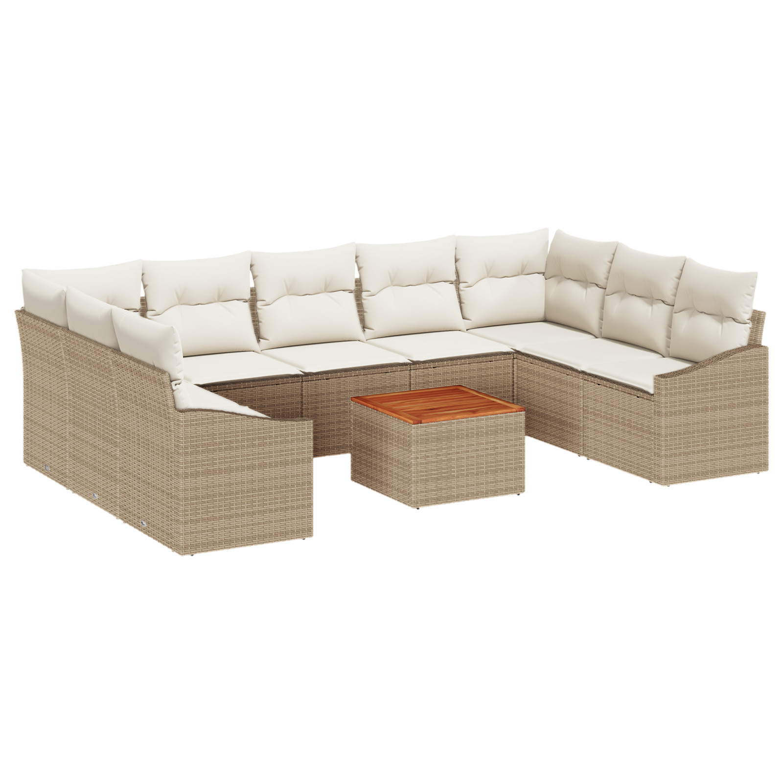 10 dalių sodų sofa komplektas su pagalvėmis smėlio poli ratanas akacija - Image 2