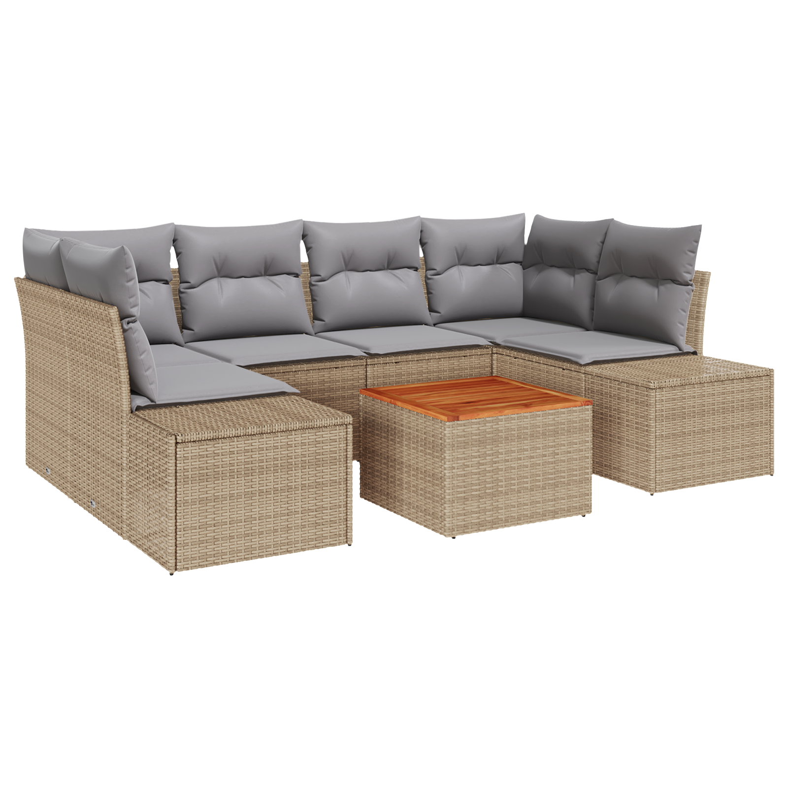 Thumbnail - vidaXL 7-teilige Garten-Sofa-Garnitur mit Kissen in Beige aus Poly Rattan und Akazie