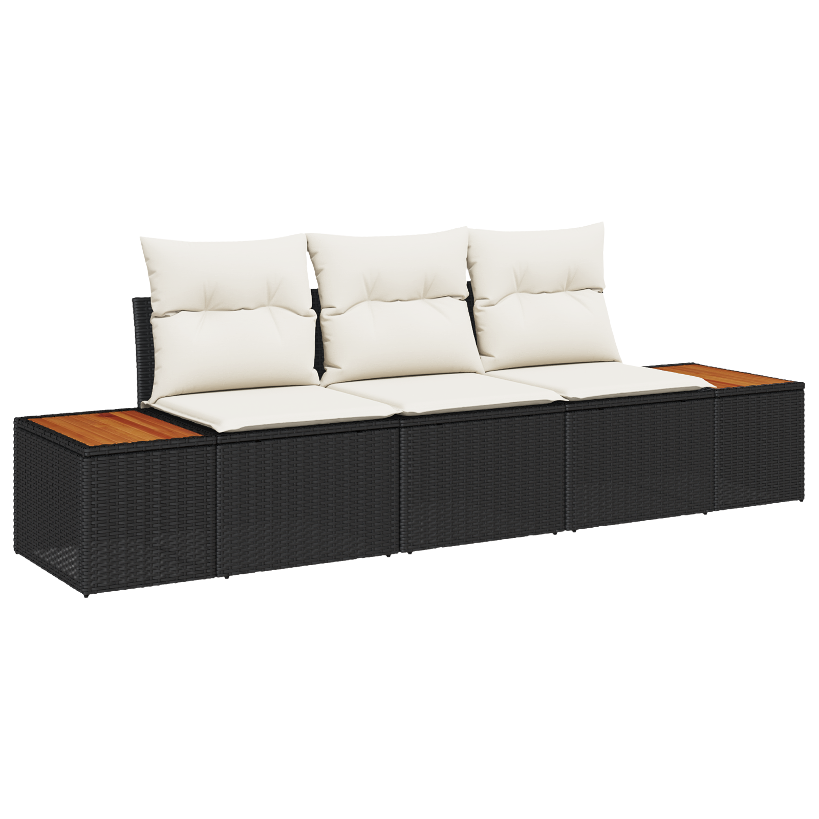 3 dalių sodo sofa komplektas su pagalvėlėmis juoda poli ratanas akacijos - Image 2