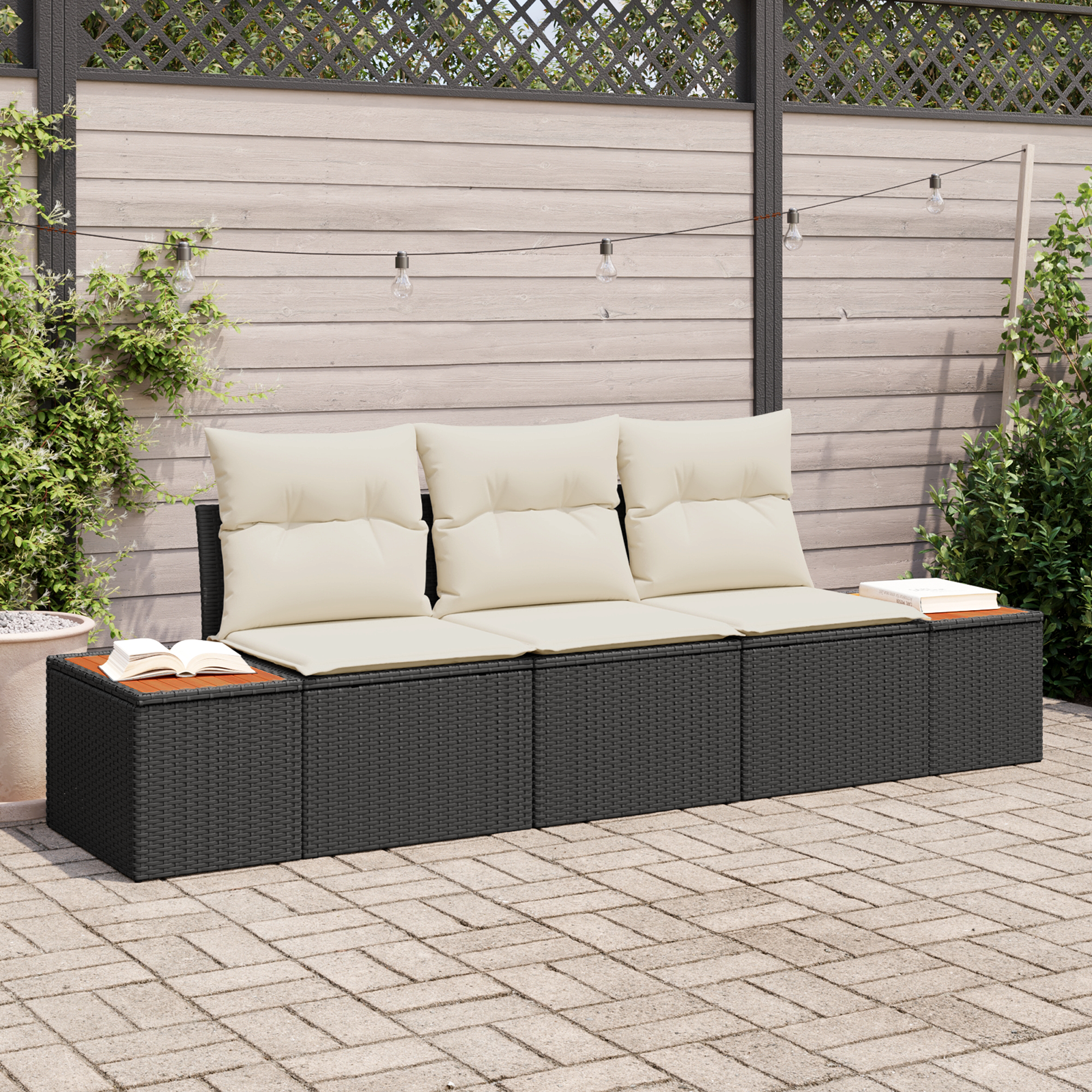 3 dalių sodo sofa komplektas su pagalvėlėmis juoda poli ratanas akacijos