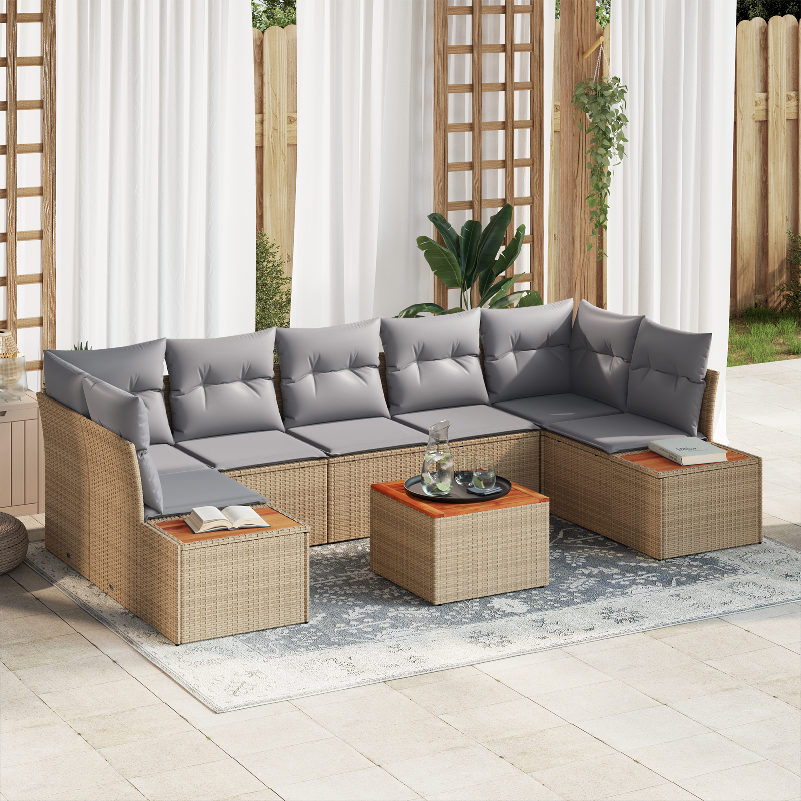 Thumbnail - vidaXL 8-teiliges Garten-Sofa Set mit Kissen Beige Poly Rattan Akazie