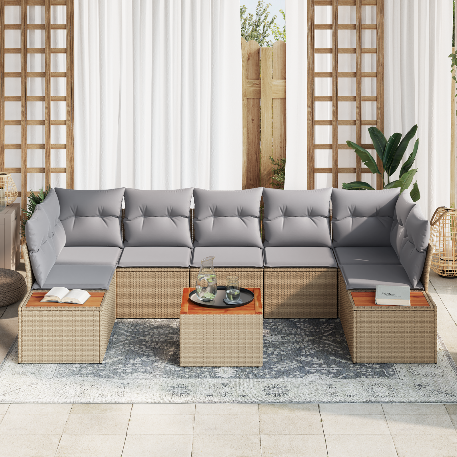 Thumbnail - vidaXL 8-teiliges Garten-Sofa Set mit Kissen Beige Poly Rattan Akazie