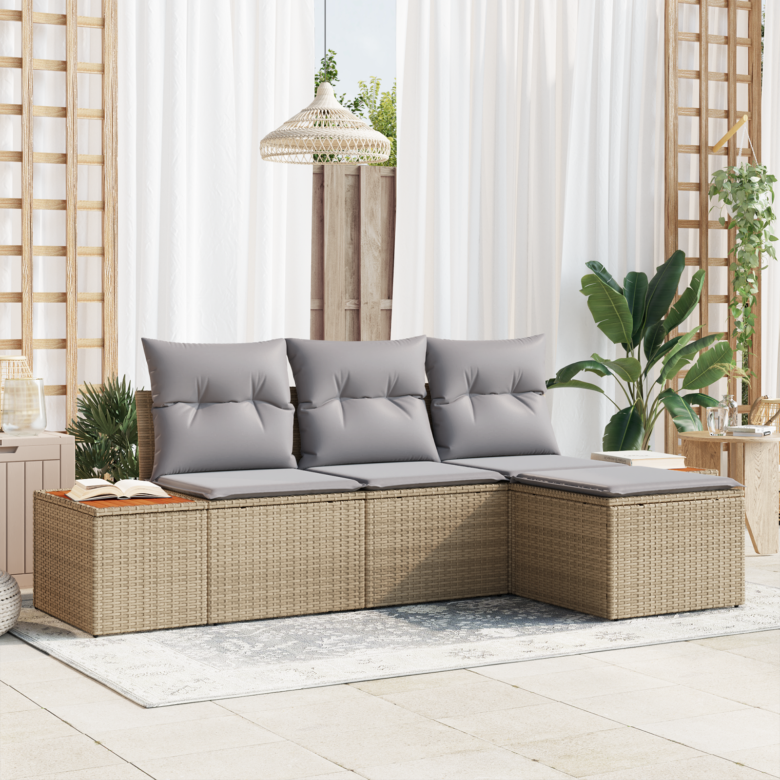 Tuin Sofa Set met kussen met kussen 4 pcs Beige poly rattan - Afbeelding 2