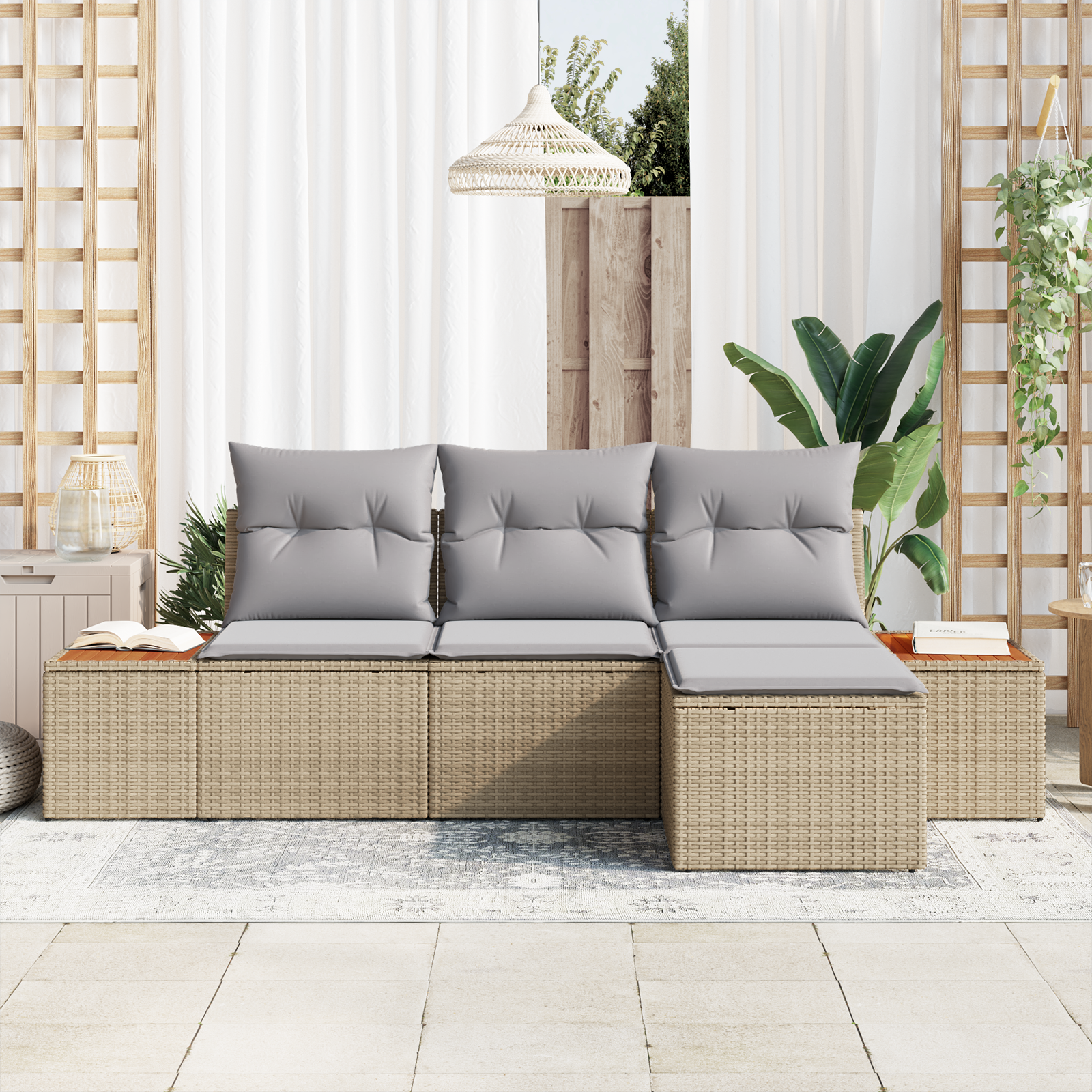 Tuin Sofa Set met kussen met kussen 4 pcs Beige poly rattan - Afbeelding 3