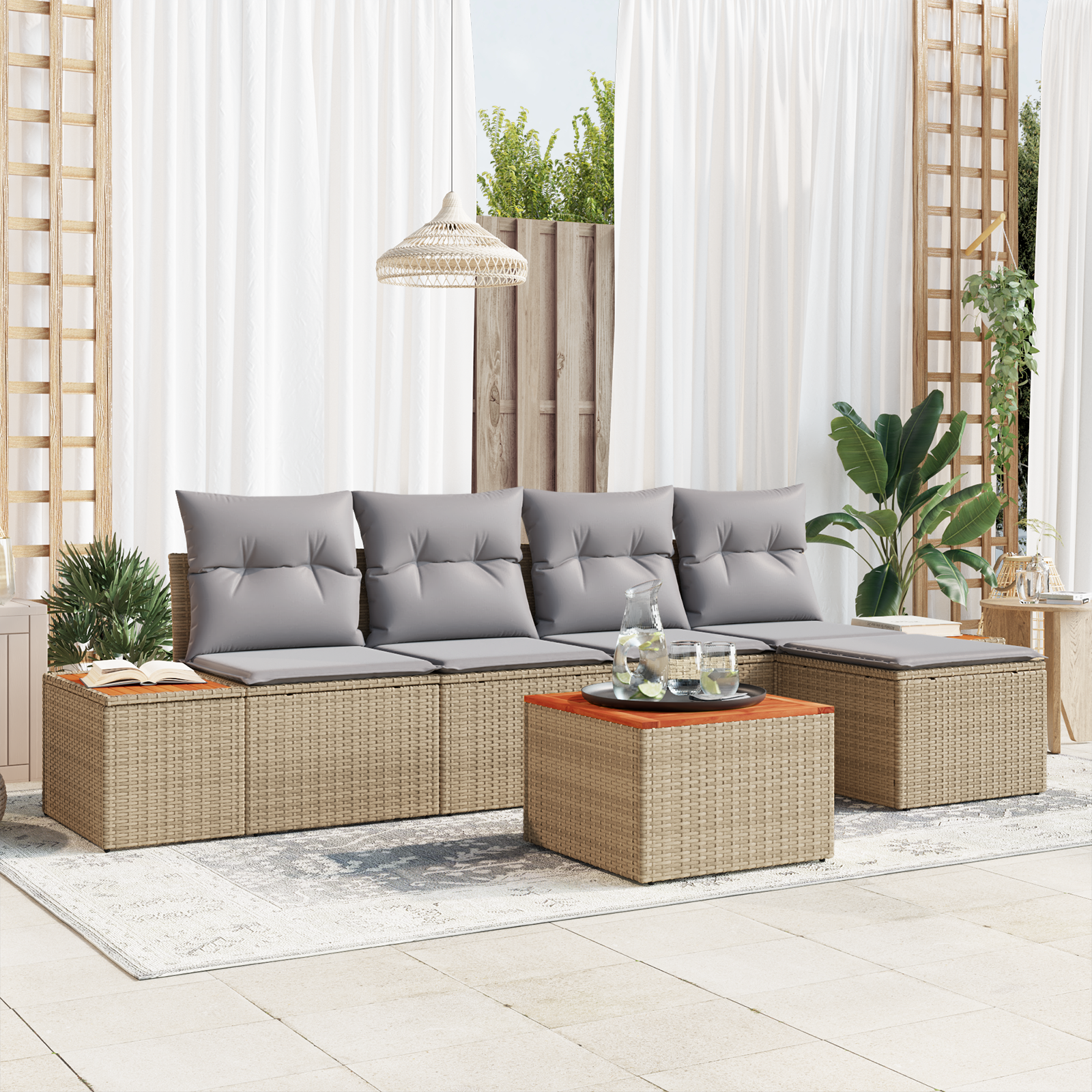 Thumbnail - vidaXL 6-teiliges Garten Sofa Set mit Kissen Beige Poly Rattan Akazie
