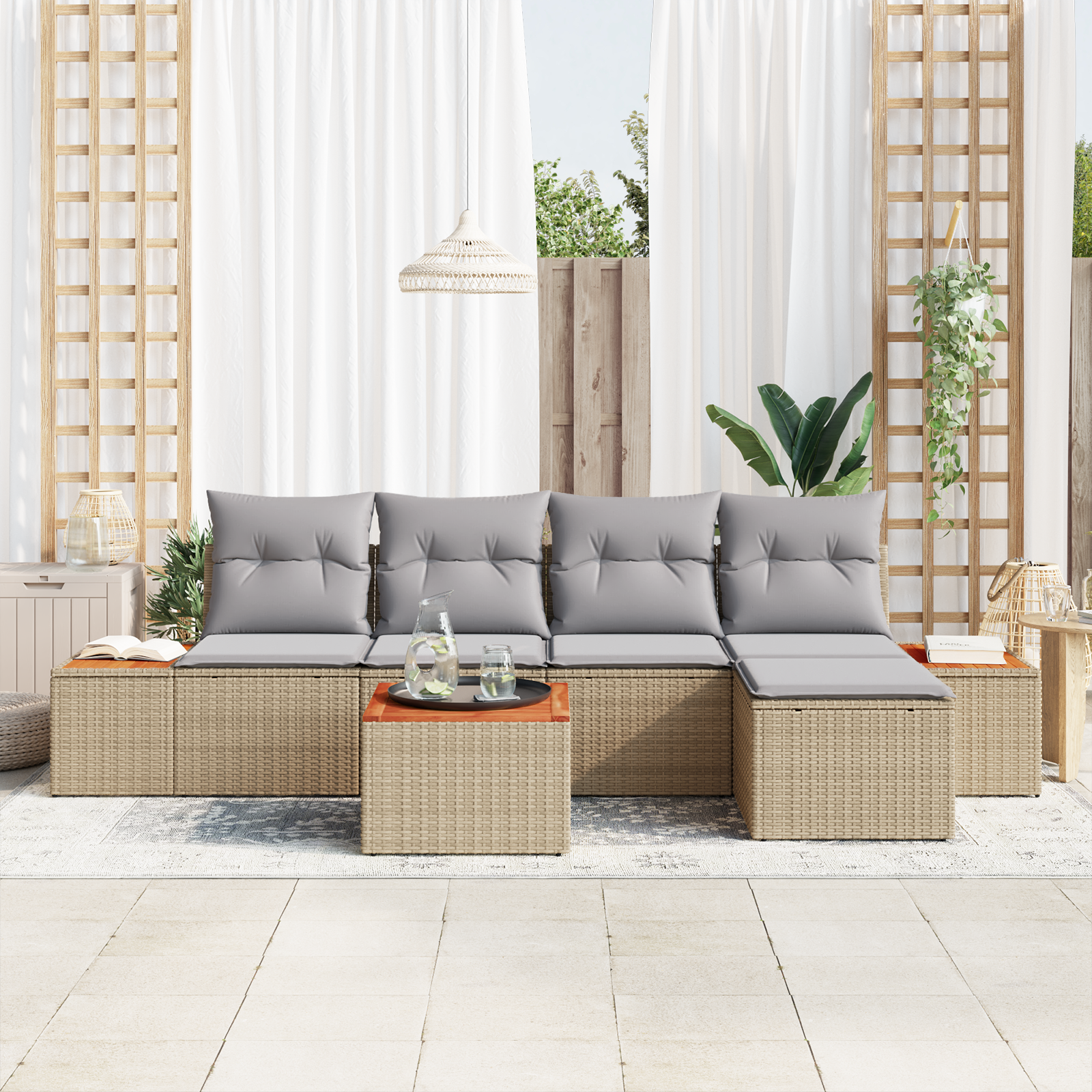 Thumbnail - vidaXL 6-teiliges Garten Sofa Set mit Kissen Beige Poly Rattan Akazie