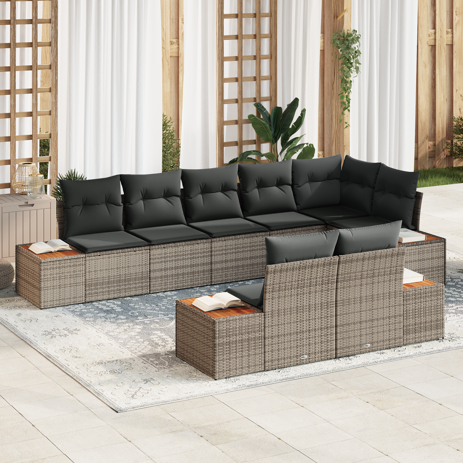 Thumbnail - vidaXL 8-teiliges Garten-Sofa-Set mit Kissen - Graues Poly-Rattan und Akazie