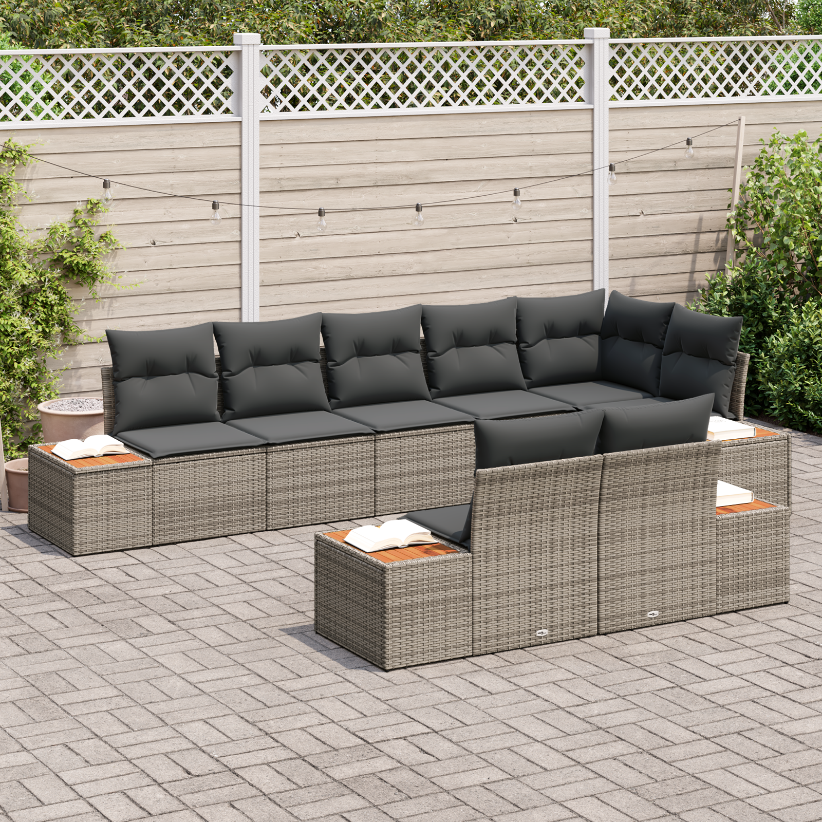 Thumbnail - vidaXL 8-teiliges Garten-Sofa-Set mit Kissen - Graues Poly-Rattan und Akazie