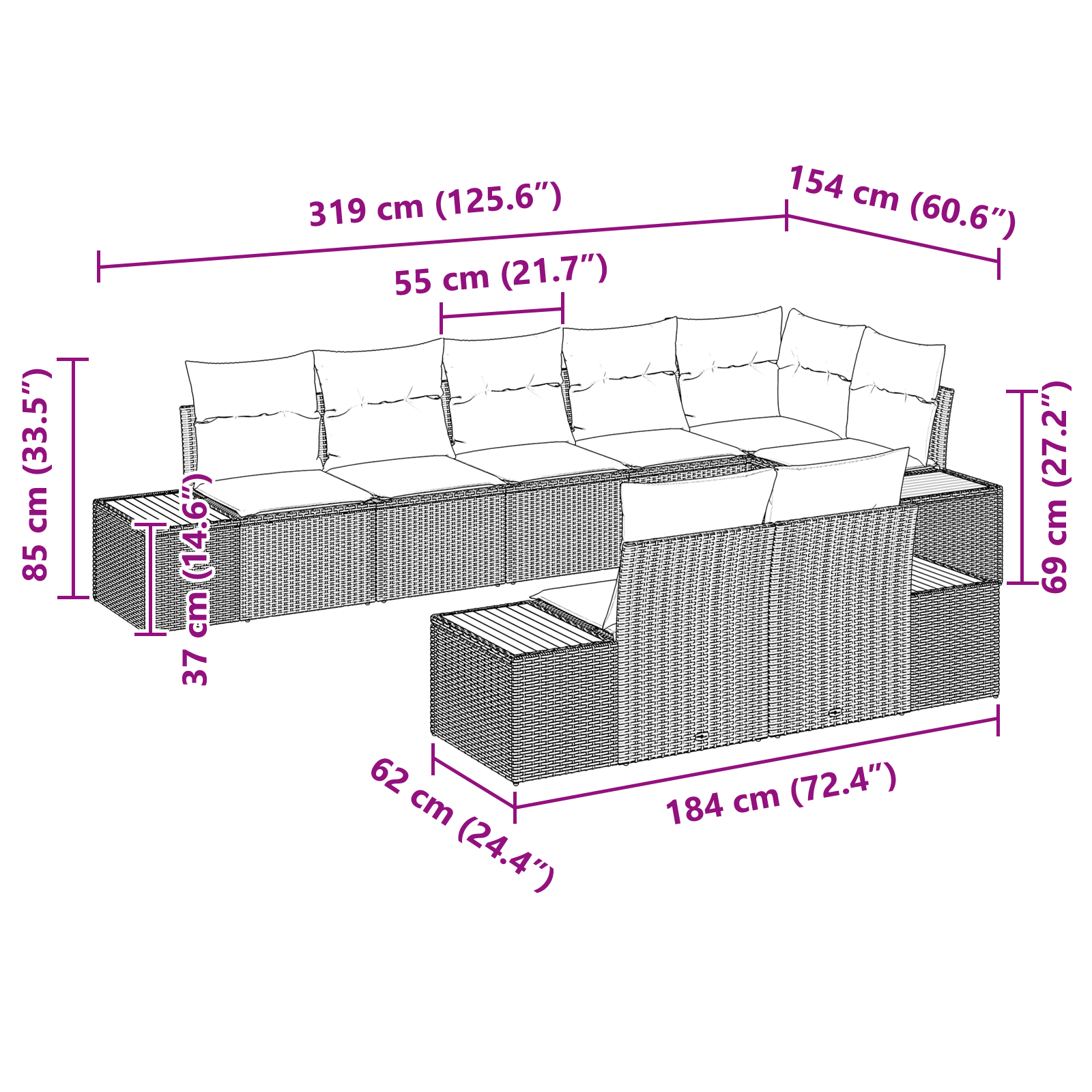 8 dalių sodinės sofa komplektas su pagalvėlėmis pilkos poli ratanos - Image 8