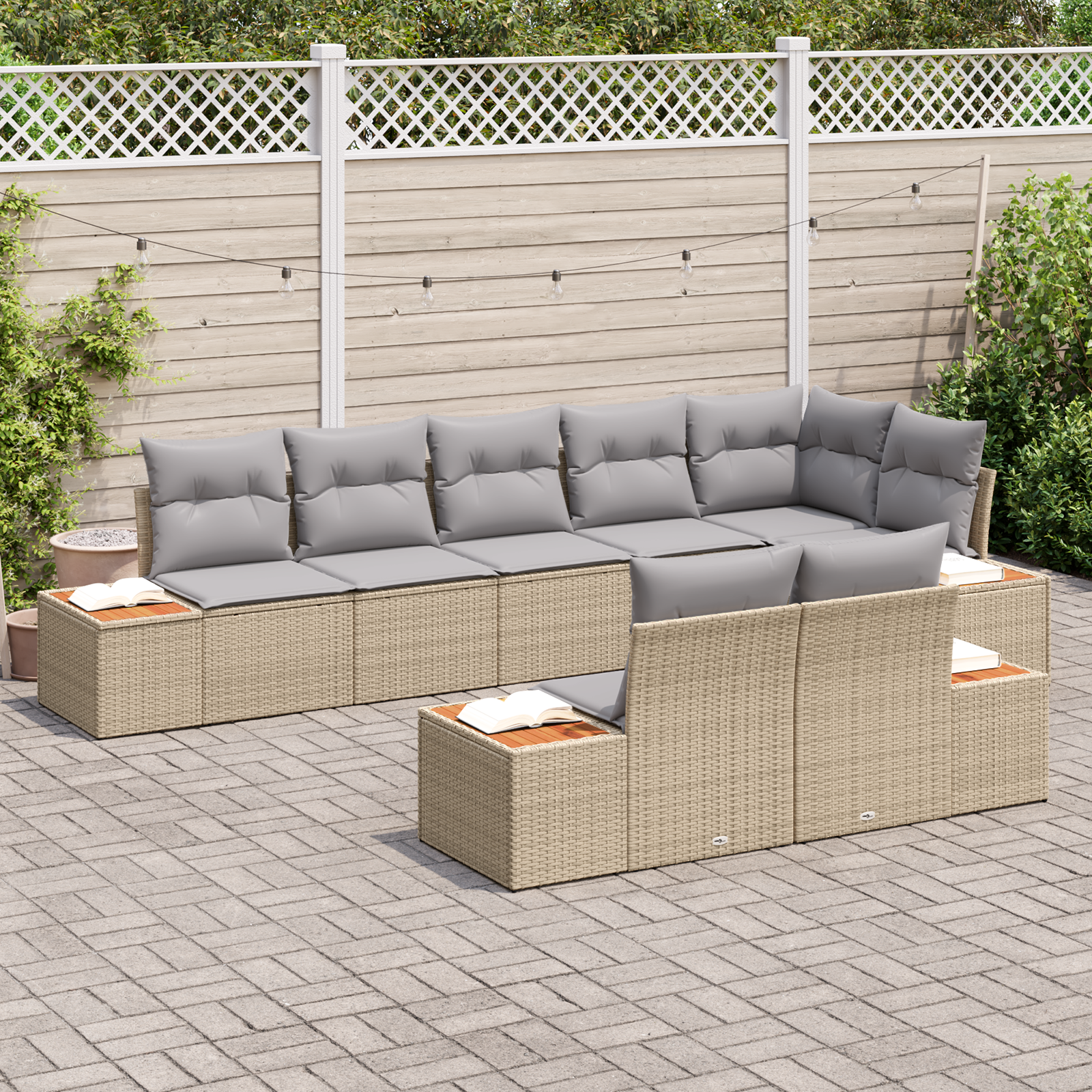 Thumbnail - vidaXL 8-teiliges Garten-Sofaset mit Kissen aus beigem Poly-Rattan und Akazie