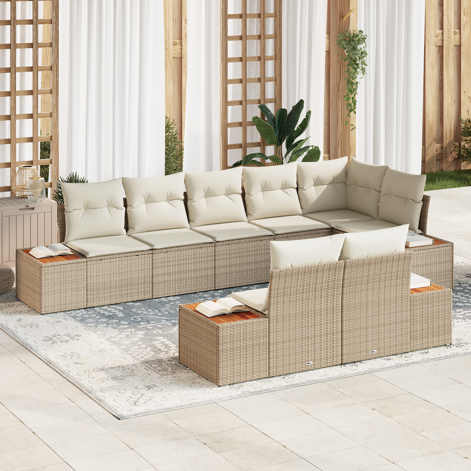 Thumbnail - vidaXL 8-teiliges Garten-Sofa-Set mit Kissen in Beige aus Poly-Rattan und Akazie