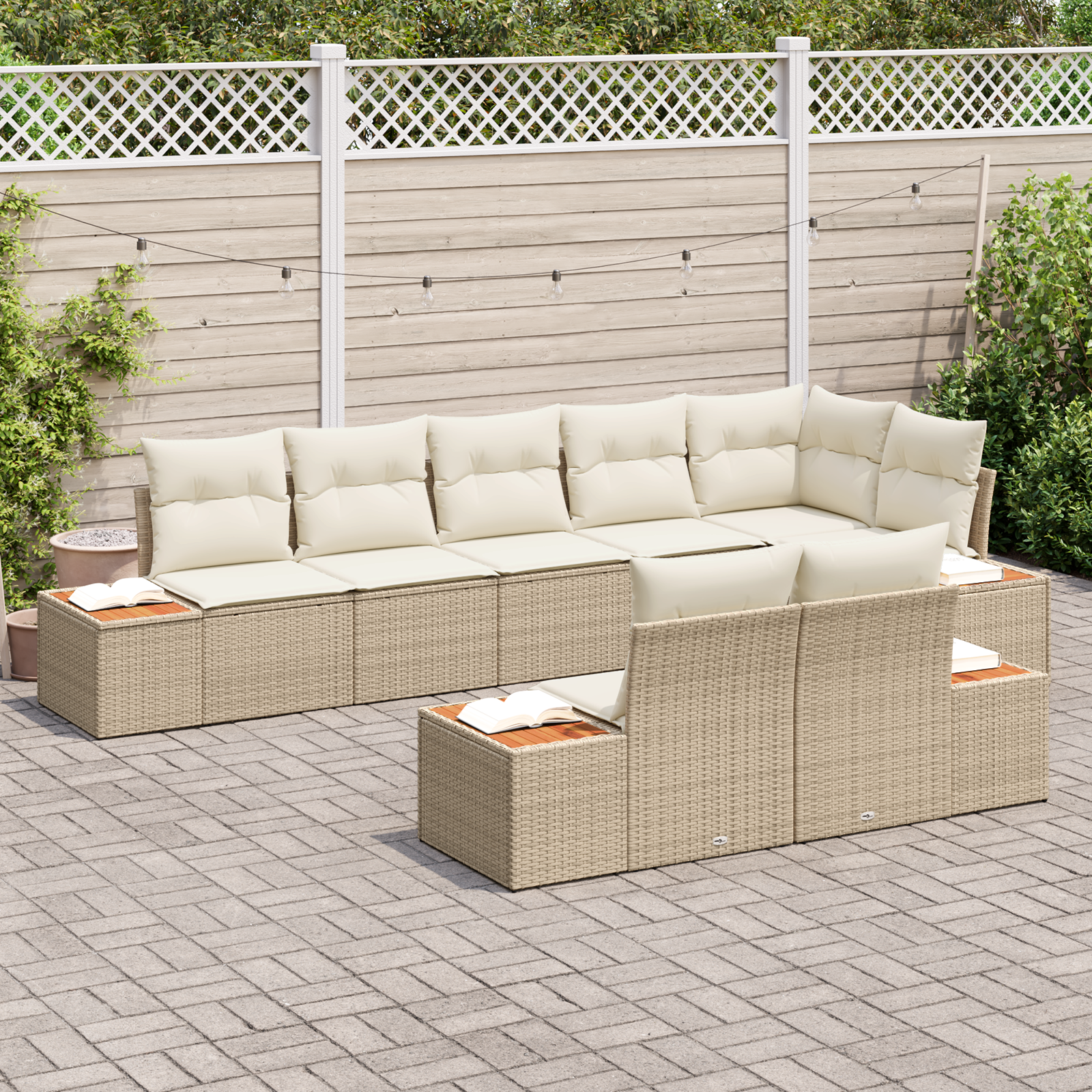 Thumbnail - vidaXL 8-teiliges Garten-Sofa-Set mit Kissen in Beige aus Poly-Rattan und Akazie