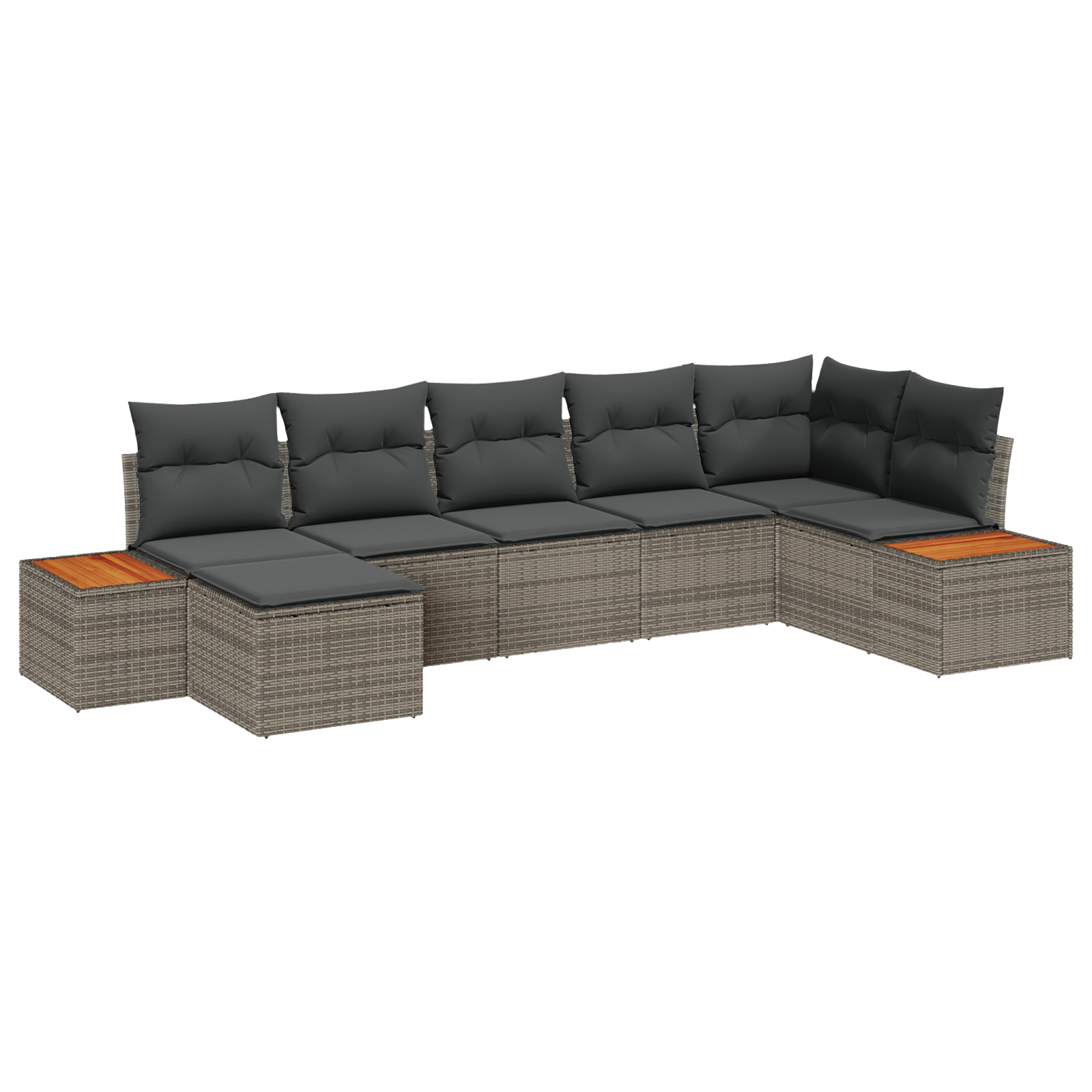 Thumbnail - vidaXL 7-teiliges Garten-Sofa-Set mit Kissen aus grauem Poly-Rattan und Akazie