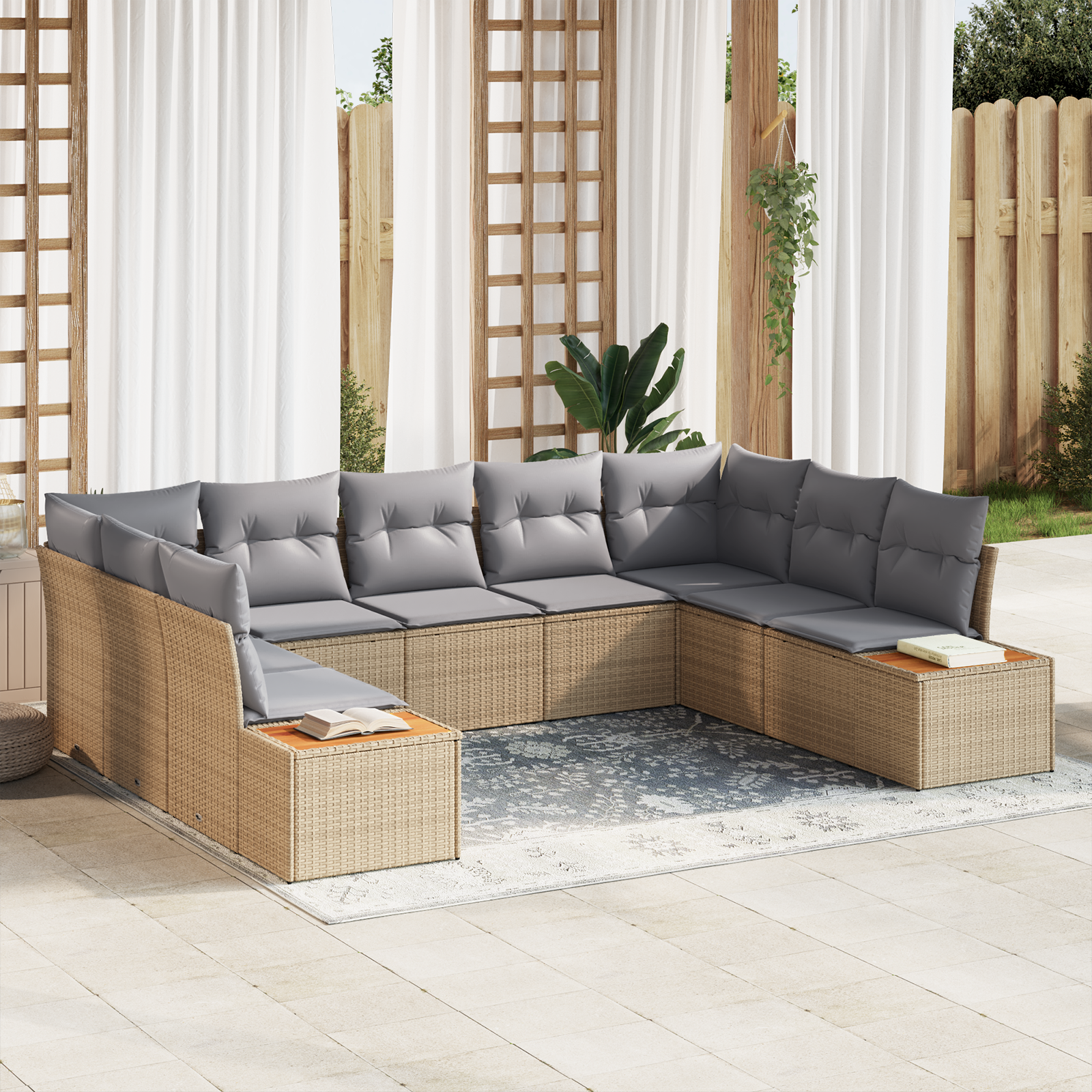 Garten-Sofa Set mit 9 Teilen in Beige Poly Rattan