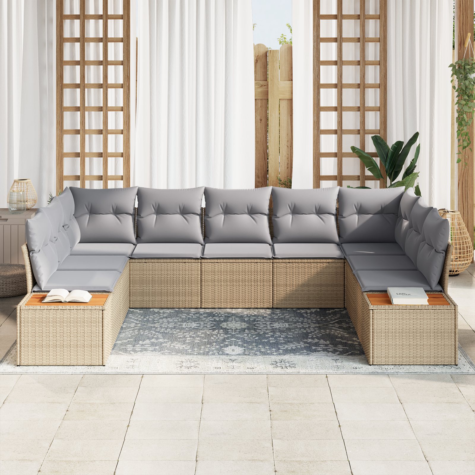 Garten-Sofa Set mit 9 Teilen in Beige Poly Rattan – Bild 3
