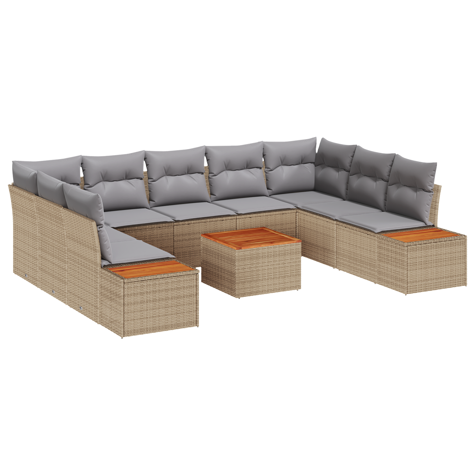 10 dalių sodo sofa komplektas su pagalvėmis smėlio poli ratanas akacija - Image 2
