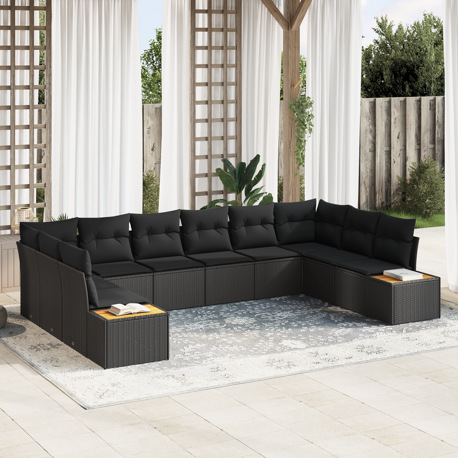 Thumbnail - vidaXL 10-teiliges Garten-Sofa-Set mit Kissen Schwarz Poly-Rattan Akazie