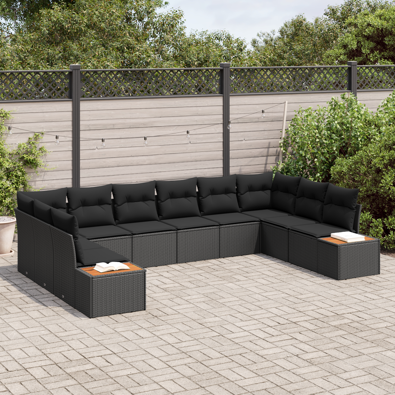 Thumbnail - vidaXL 10-teiliges Garten-Sofa-Set mit Kissen Schwarz Poly-Rattan Akazie