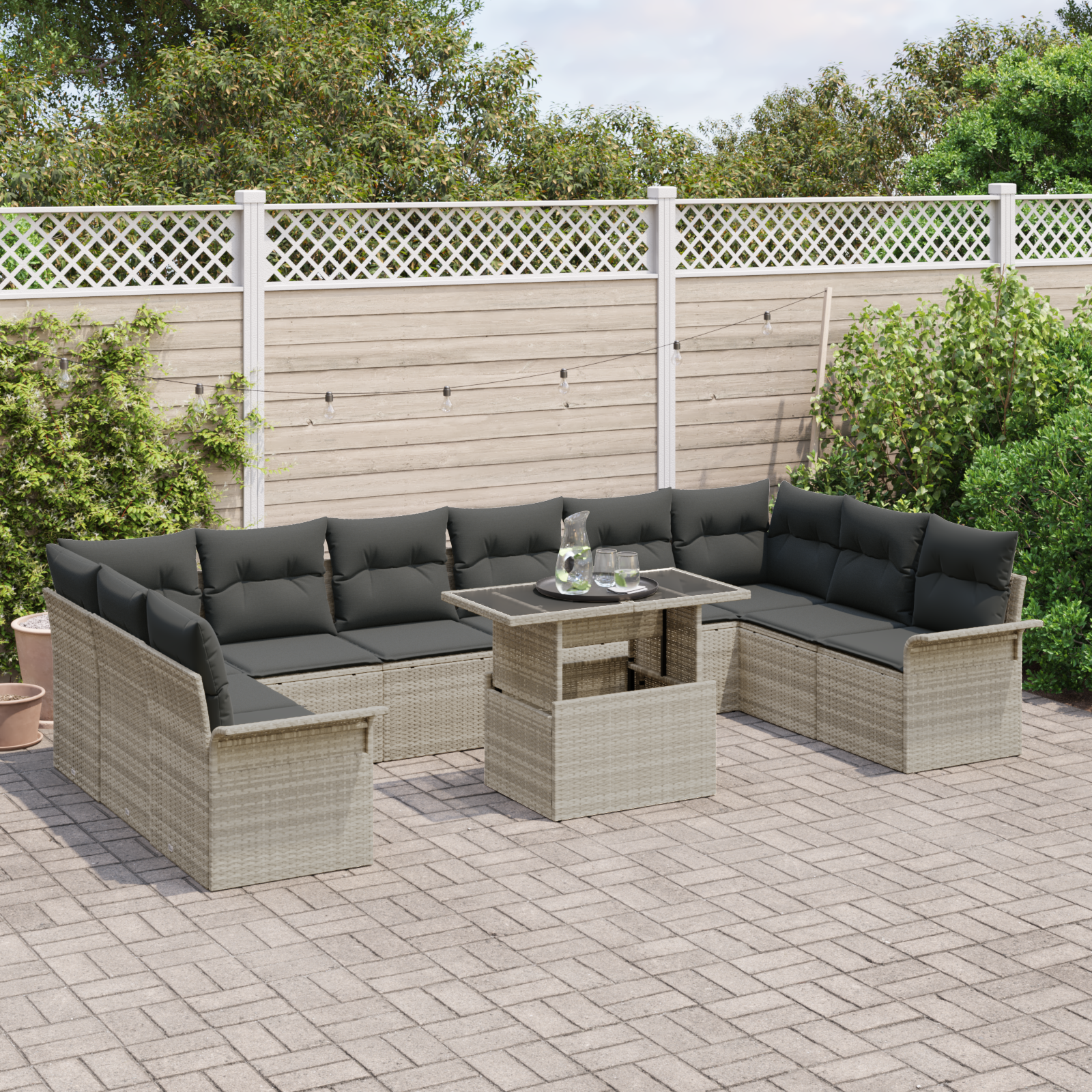 Thumbnail - vidaXL 11-teiliges Garten-Sofaset mit Kissen in Hellgrau aus Poly-Rattan