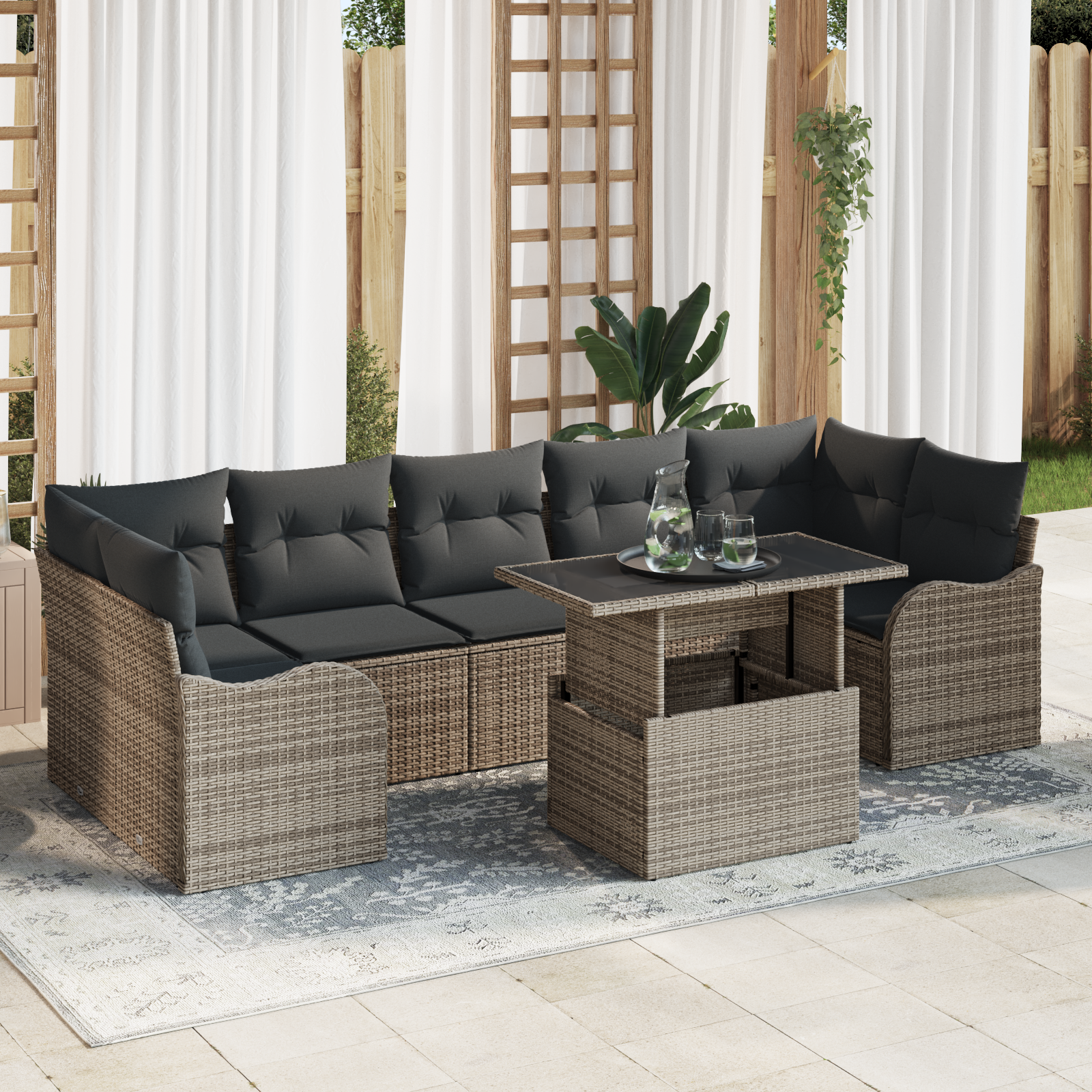 Thumbnail - vidaXL 8-teiliges Garten Sofa Set mit Kissen Grau Poly Rattan