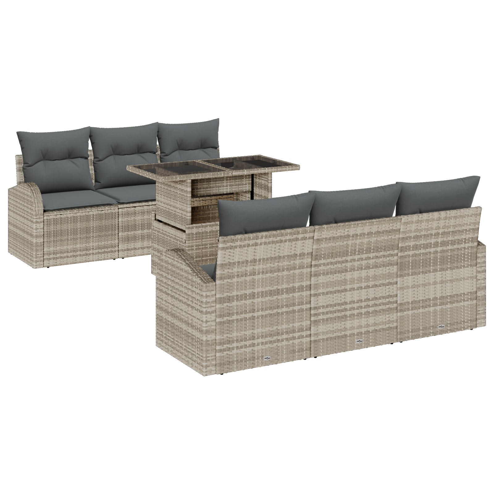 Thumbnail - vidaXL 7-teiliges Garten-Sofa-Set mit Kissen – Helles Grau Poly-Rattan
