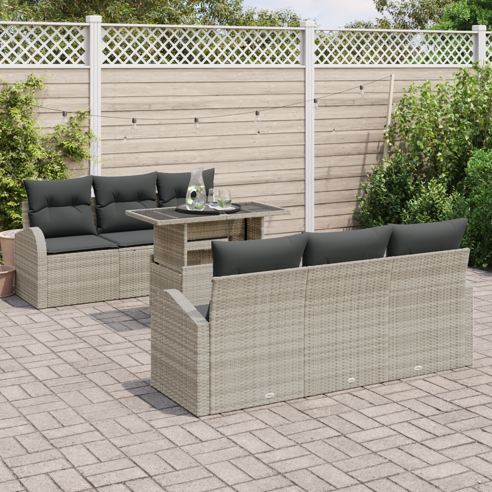 Thumbnail - vidaXL 7-teiliges Garten-Sofa-Set mit Kissen – Helles Grau Poly-Rattan