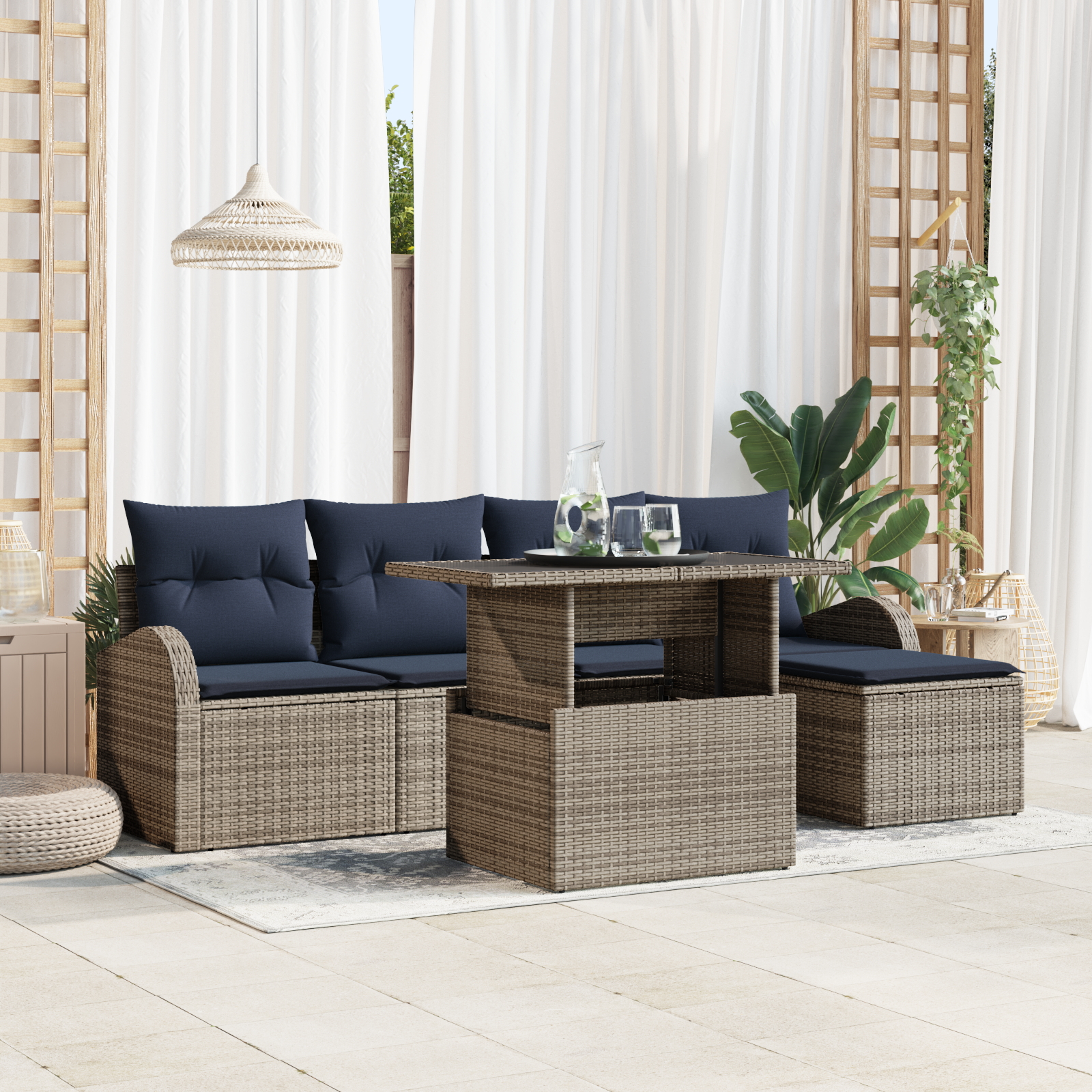 6 Piece Garden Sofa Set with Cushions Grey Poly Rattan vidaXL - Picture 28 of 39