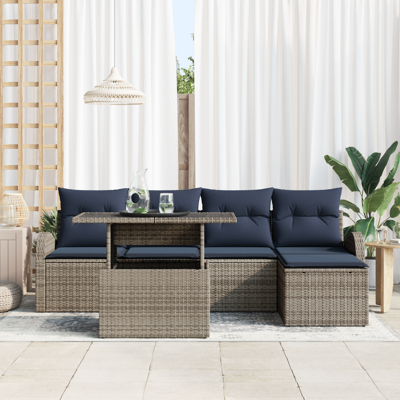 6 Piece Garden Sofa Set with Cushions Grey Poly Rattan vidaXL - Picture 30 of 39