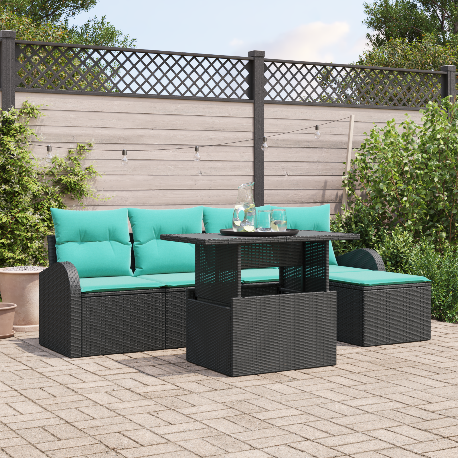 6 Piece Garden Sofa Set with Cushions Grey Poly Rattan vidaXL - Picture 4 of 39